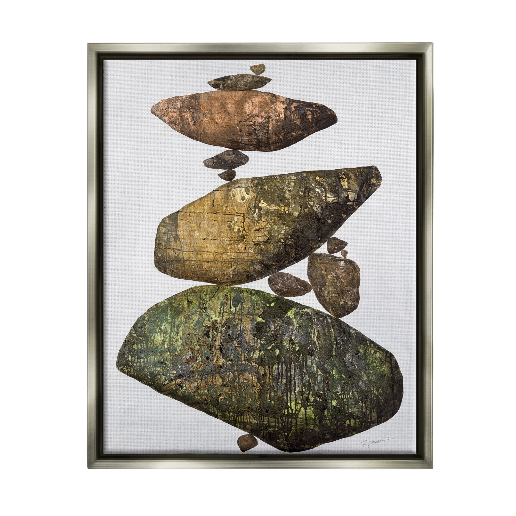 Stupell Industries Modern Stacked Rocks Nature Nature Painting Gray Floater Framed Art Print Wall Art, 25 x 31