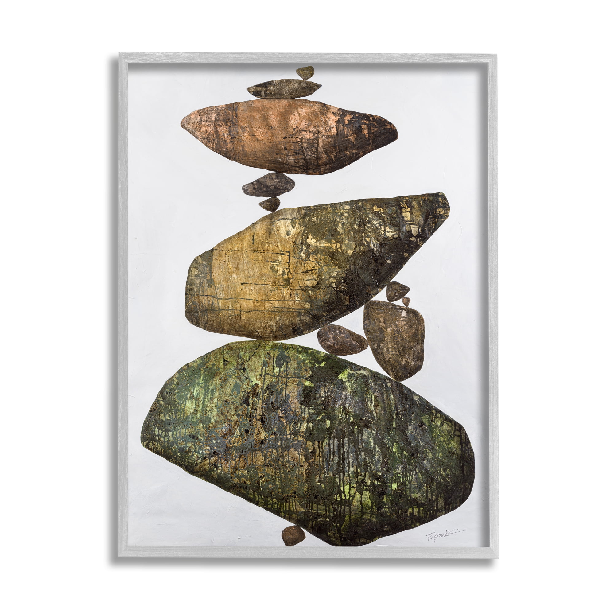 Stupell Industries Modern Stacked Rocks Nature Nature Painting Gray Framed Art Print Wall Art, 16 x 20
