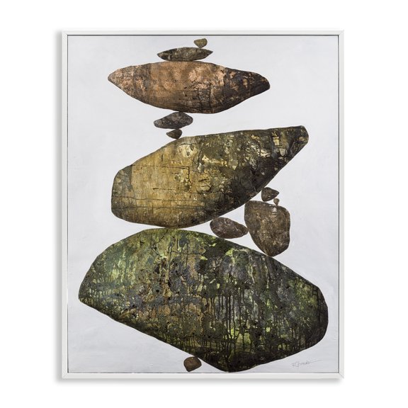 Stupell Industries Transitional Modern Stacked Rocks Nature White Framed Giclee Art, 11 x 14, by Ruth Fromstein