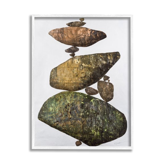 Stupell Industries Modern Stacked Rocks Nature Nature Painting White Framed Art Print Wall Art, 24 x 30