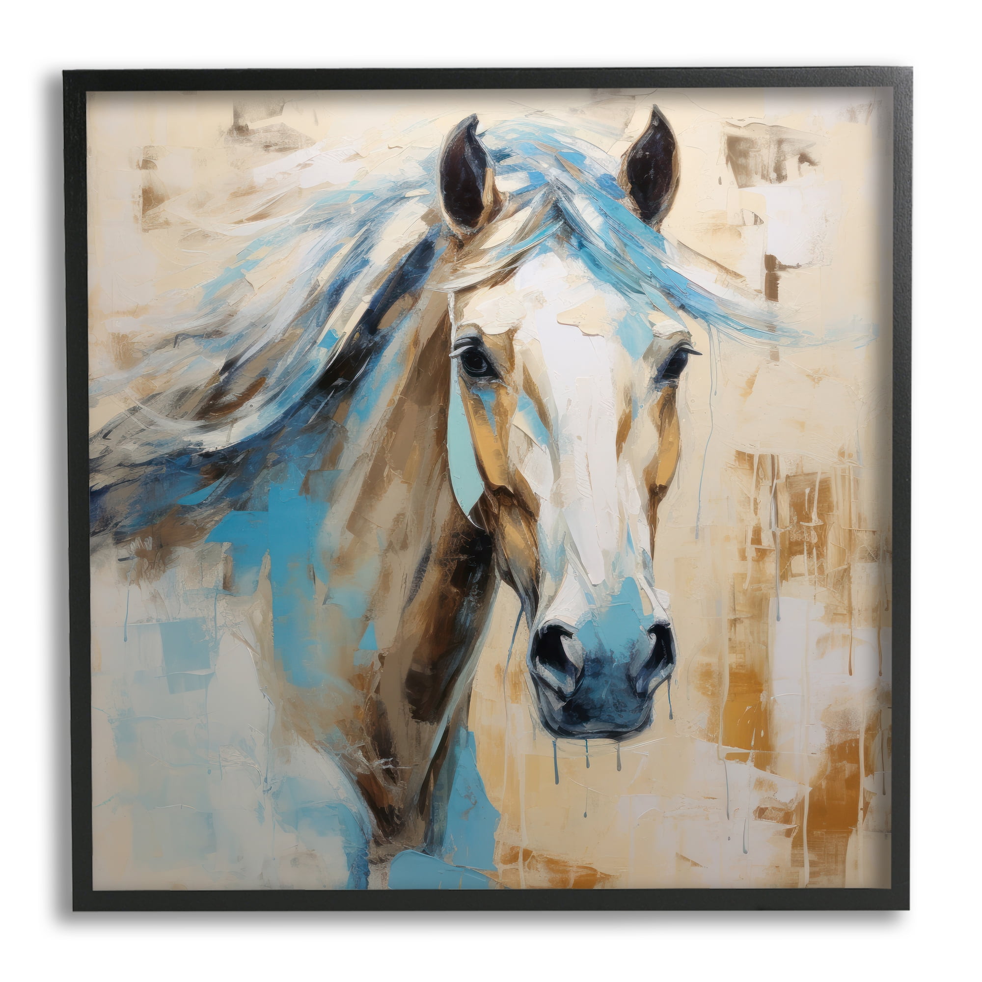 Stupell Industries Modern Stallion Portrait Animals & Insects Painting Black Framed Art Print Wall Art, 12 x 12