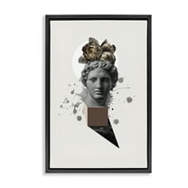 Stupell Industries Modern Statue with Peonies Botanical & Floral Painting Black Floater Framed Canvas Art Print Wall Art, 17 x 25