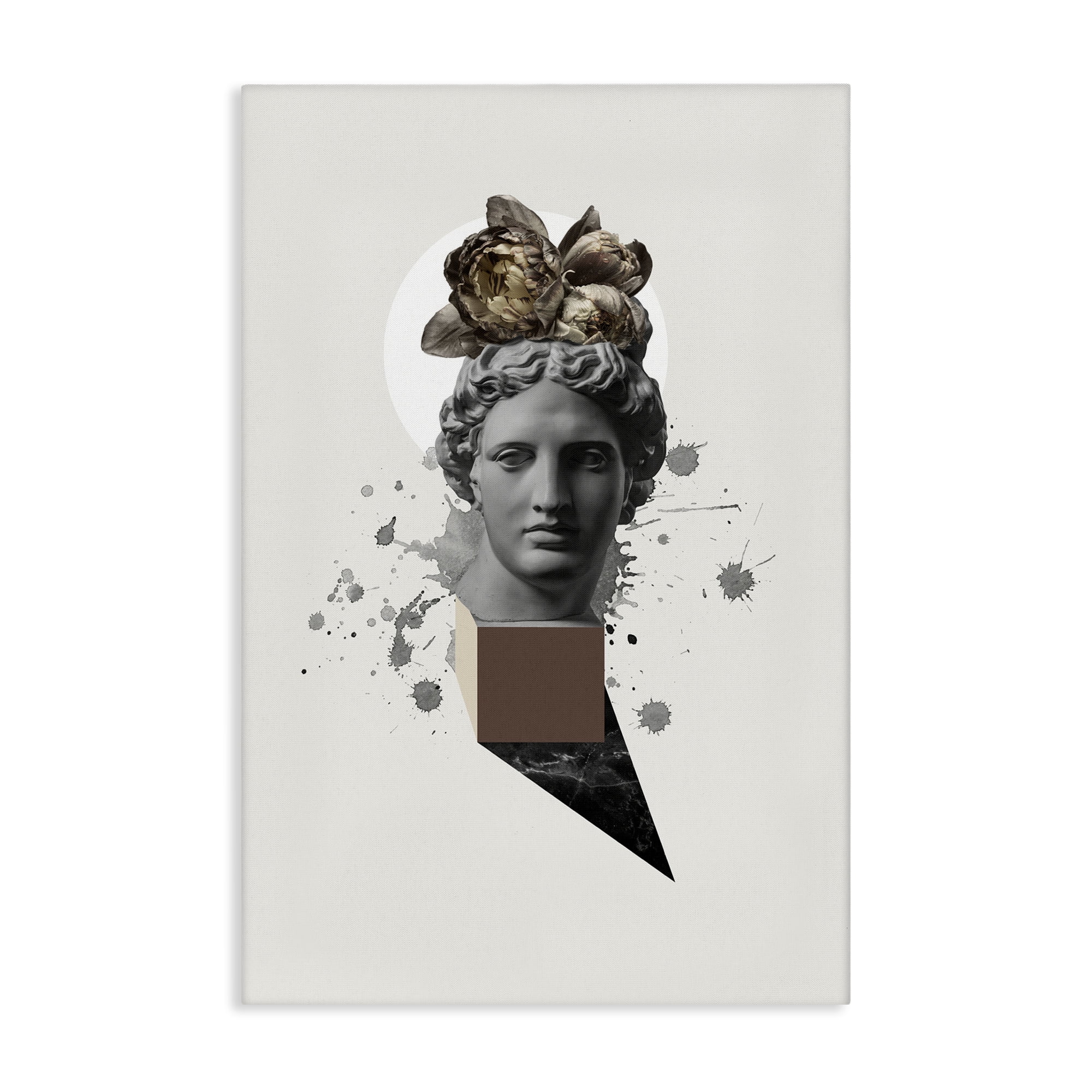 Stupell Industries Modern Statue with Peonies Botanical & Floral Painting Gallery Wrapped Canvas Art Print Wall Art, 30 x 45