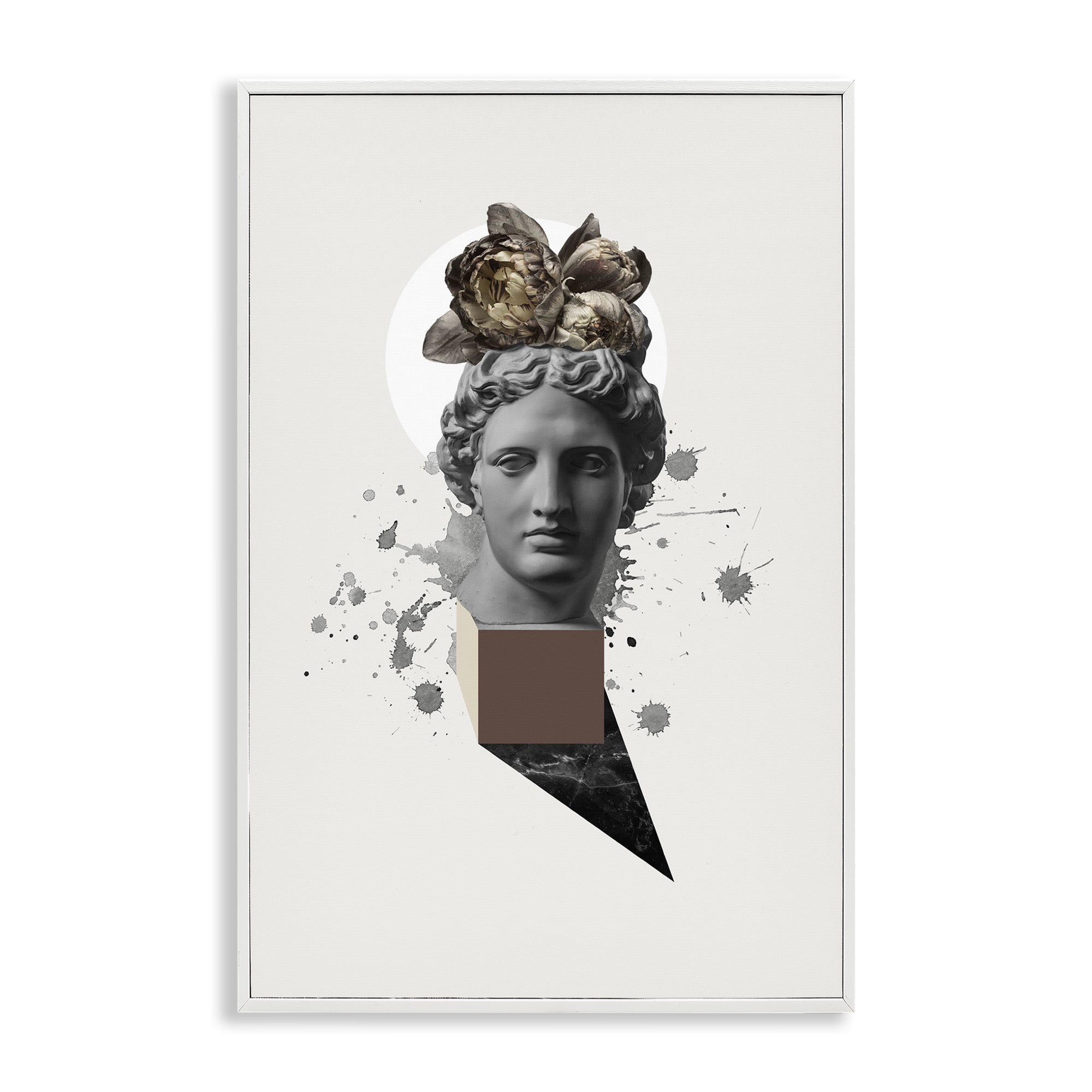 Stupell Industries Modern Statue with Peonies Botanical & Floral Painting White Framed Art Print Wall Art, 12 x 18