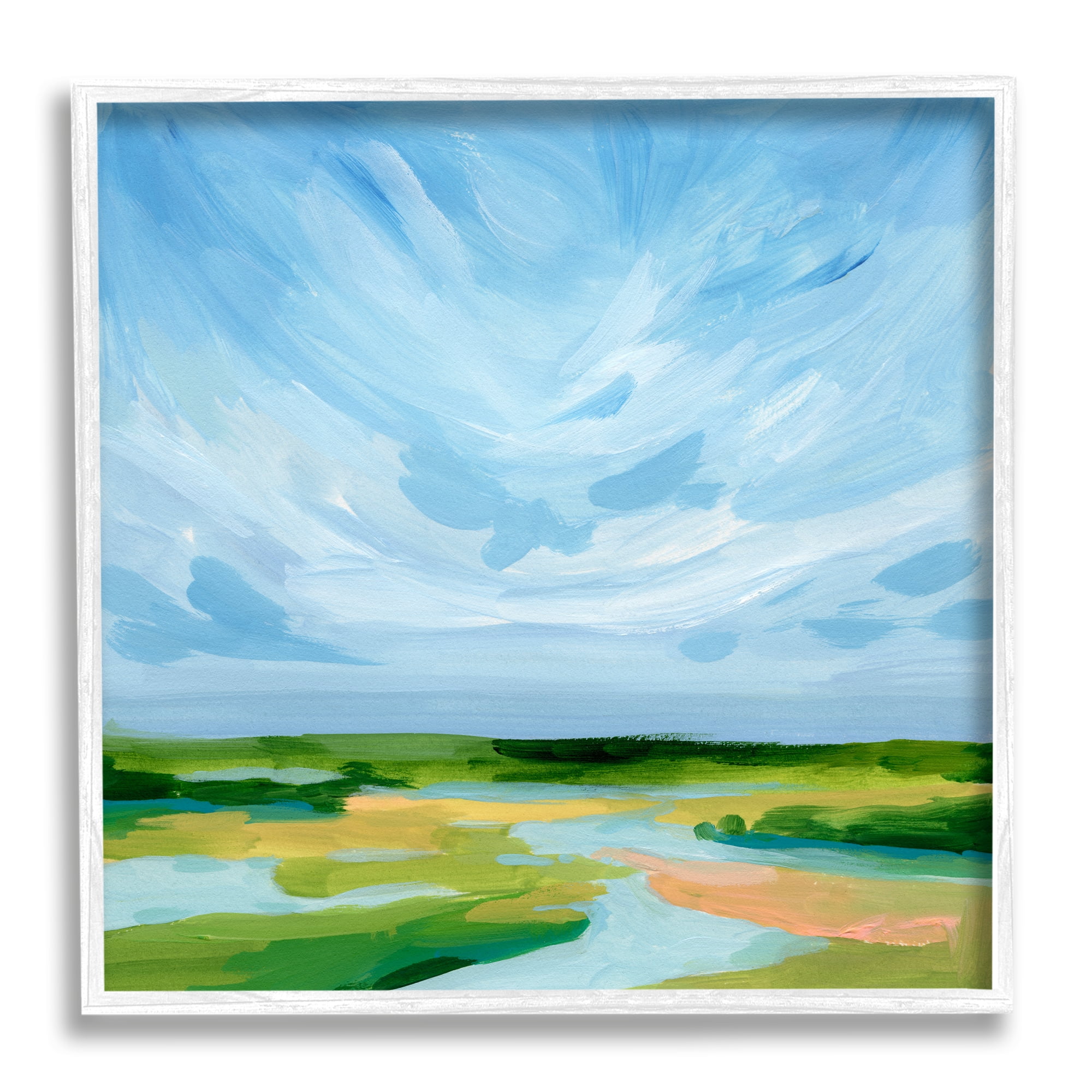 Stupell Industries Modern Stream Landscape Nature Painting White Framed Art Print Wall Art, 12 x 12