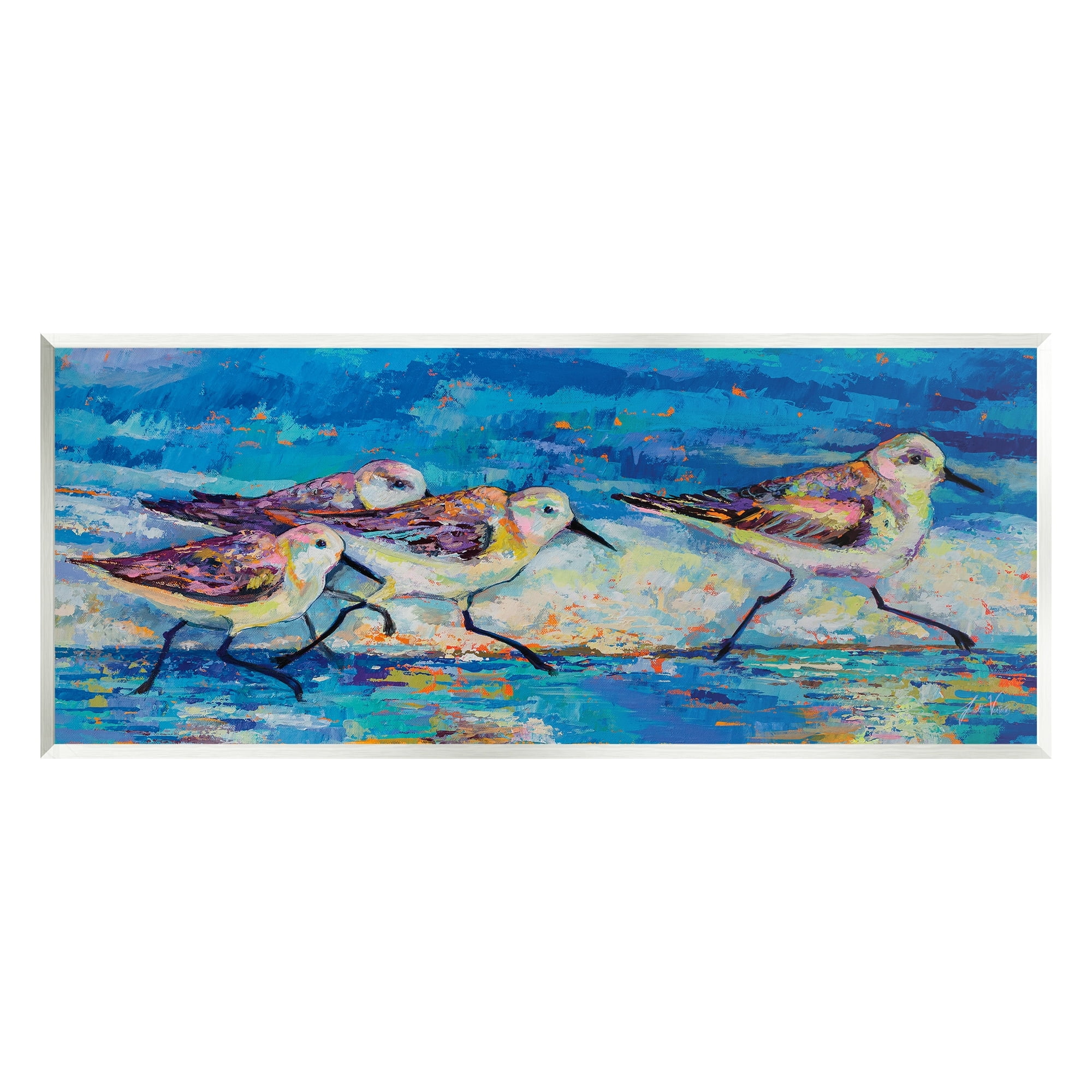 Modern Blue Sandpipers Beach Shoreline Wood Wall Art