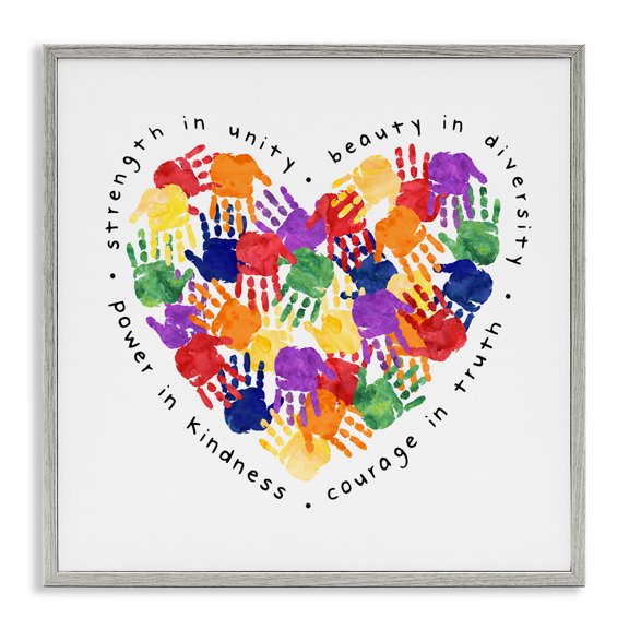 Stupell Industries Modern Strength In Unity Handprint Heart Gray Framed Giclee Art, 17 x 17, by Erica Billups