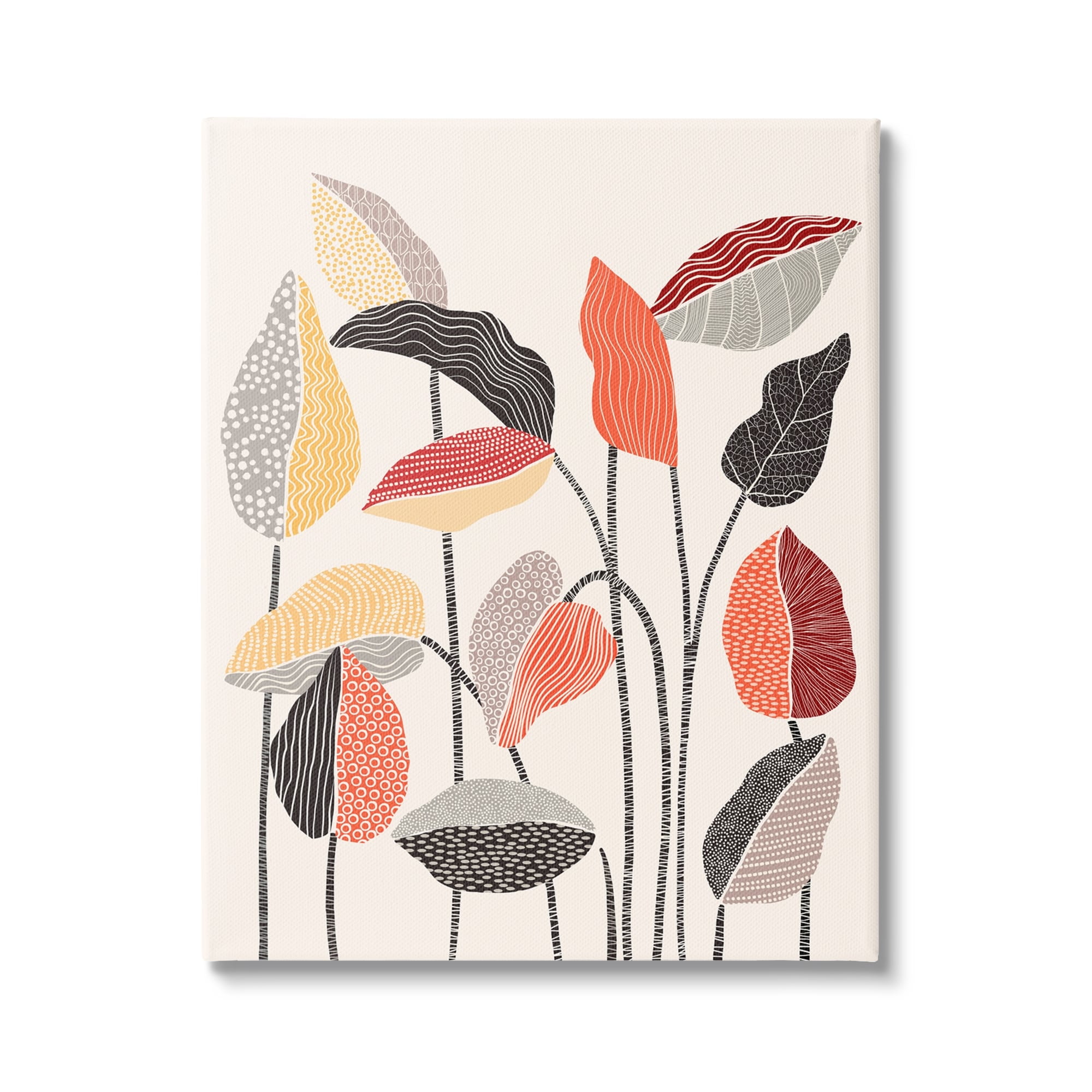 Stupell Industries Modern Stripes Squiggle Pattern Flower Sprigs Botanical Motif Canvas Wall Art, 36 x 48, Design by Ioana Horvat