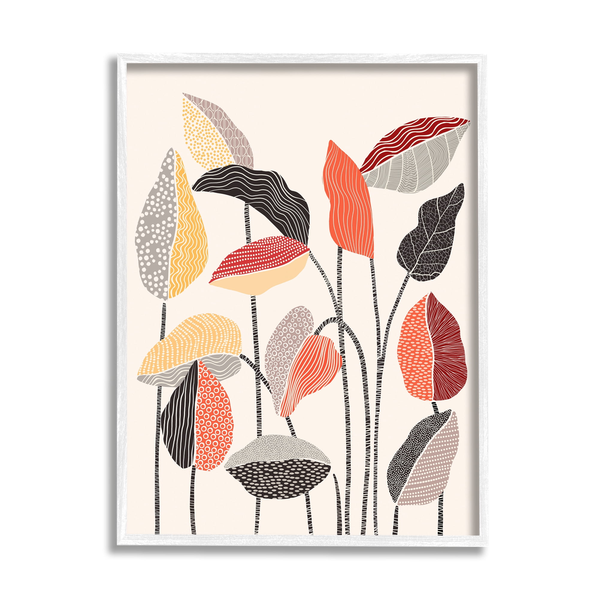 Stupell Industries Modern Stripes Squiggle Pattern Flower Sprigs Botanical Motif Framed Wall Art, 16 x 20, Design by Ioana Horvat