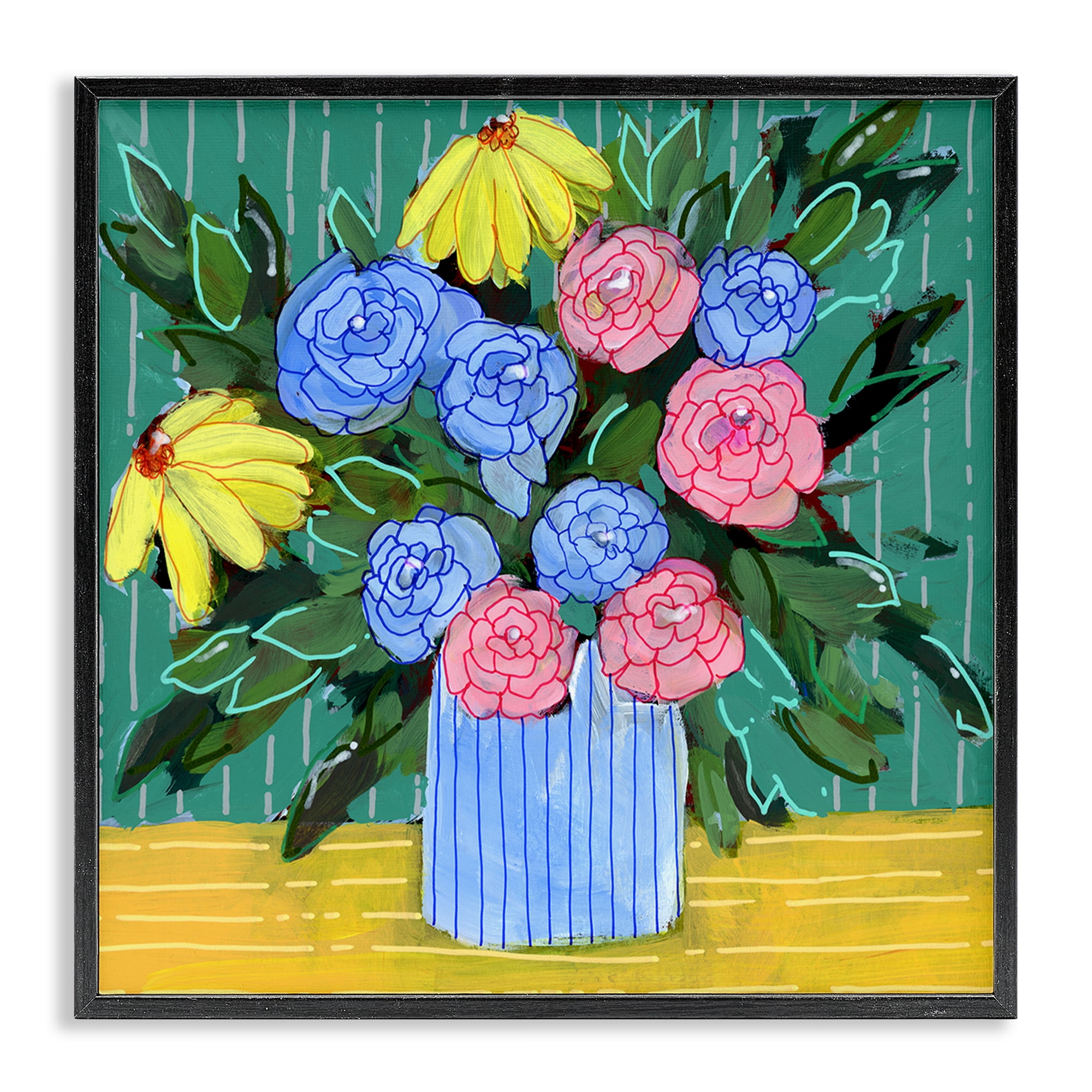 Stupell Industries Modern Style Blooms Plants & Flowers Painting Black Framed Art Print Wall Art, 12 x 12
