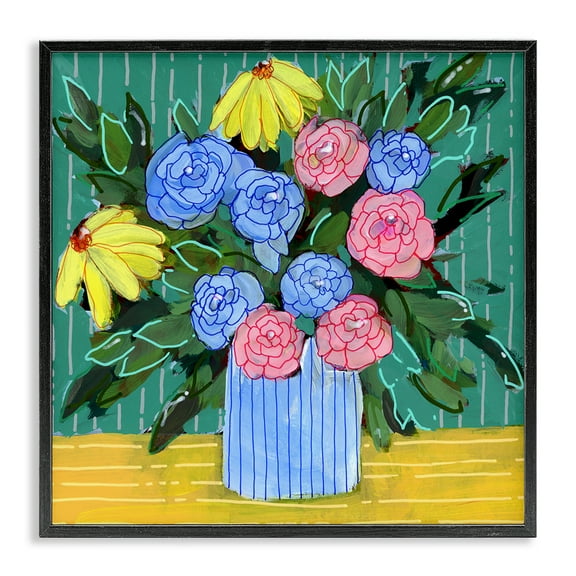Stupell Industries Modern Style Blooms Plants & Flowers Painting Black Framed Art Print Wall Art, 12 x 12