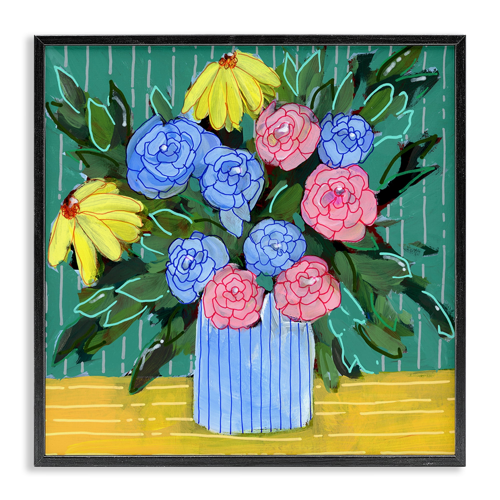 Stupell Industries Modern Style Blooms Plants & Flowers Painting Black Framed Art Print Wall Art, 24 x 24