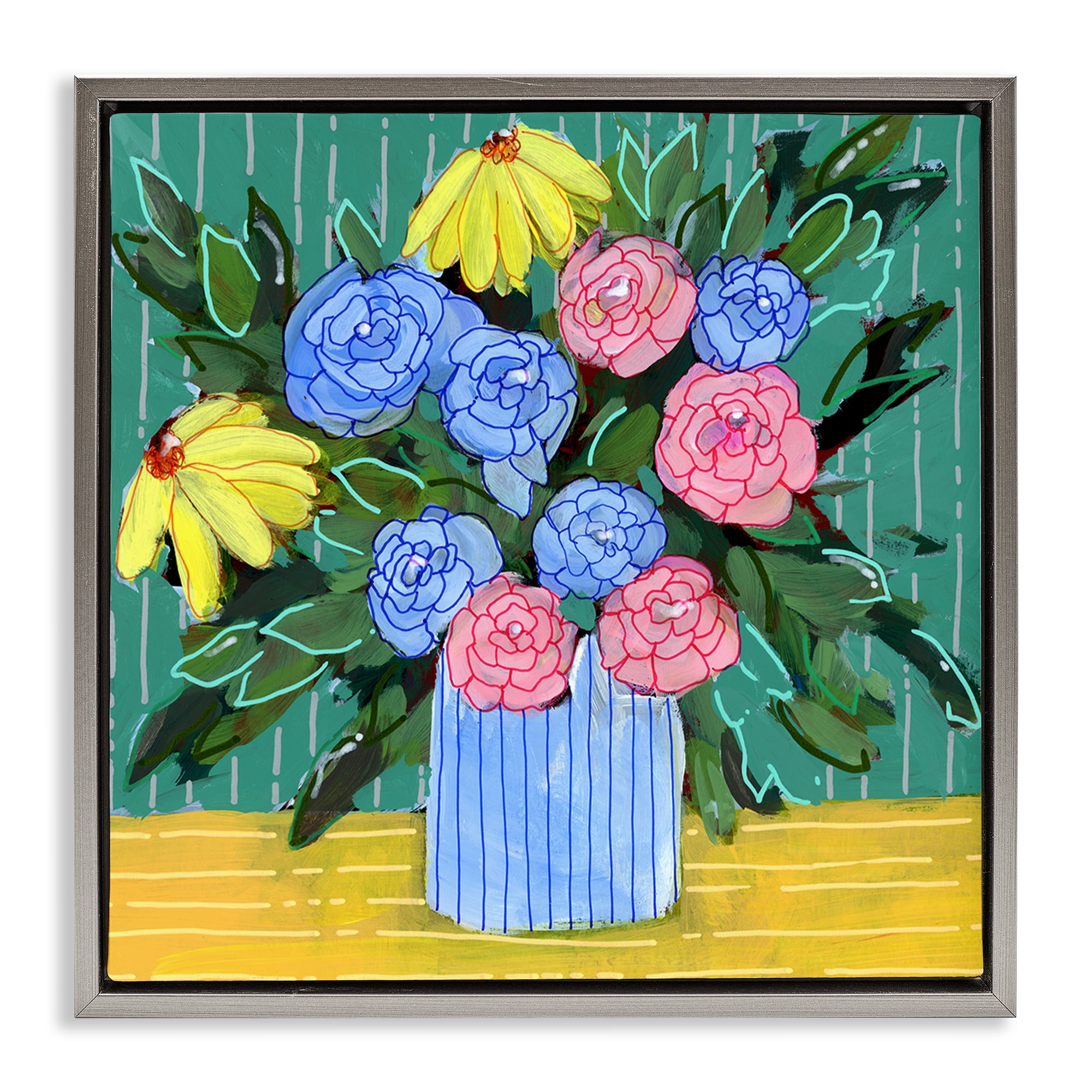 Stupell Industries Modern Style Blooms Plants & Flowers Painting Gray Floater Framed Canvas Art Print Wall Art, 25 x 25