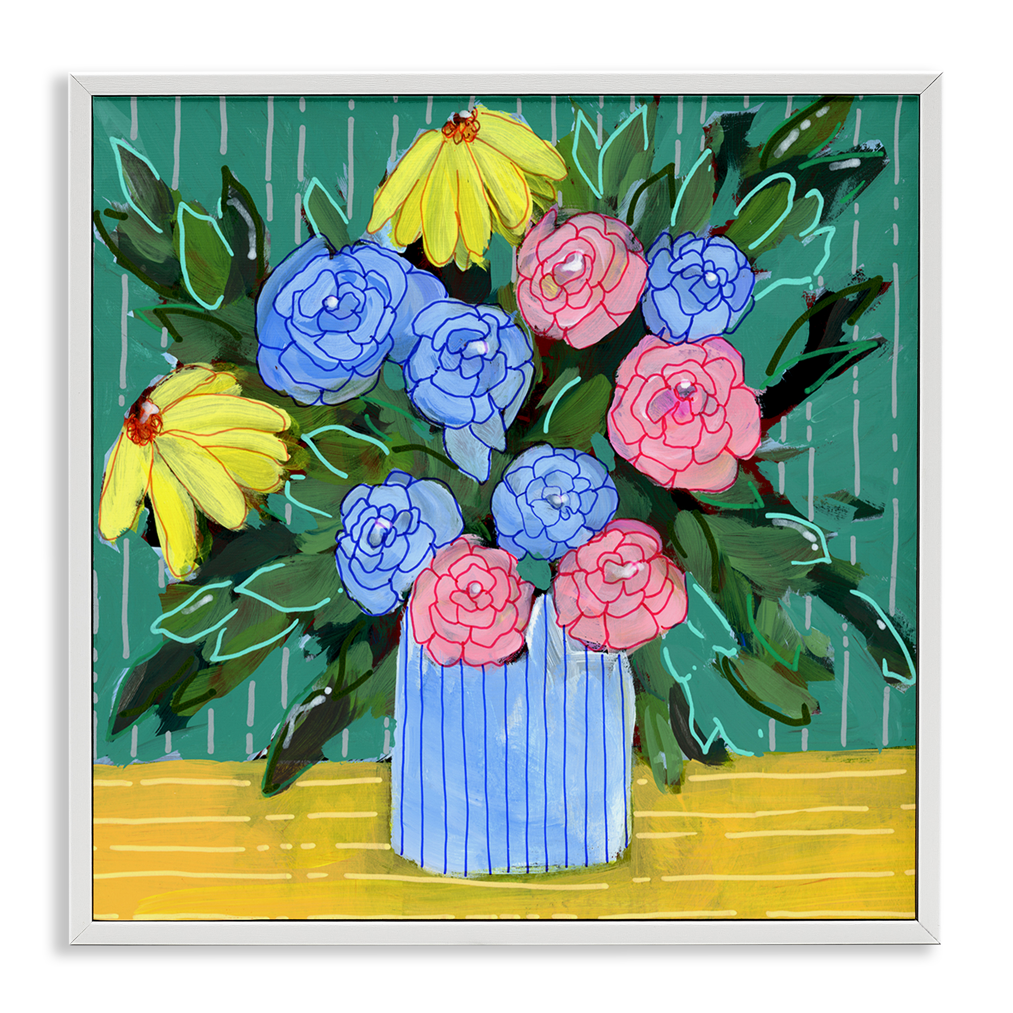 Stupell Industries Modern Style Blooms Plants & Flowers Painting White Framed Art Print Wall Art, 24 x 24