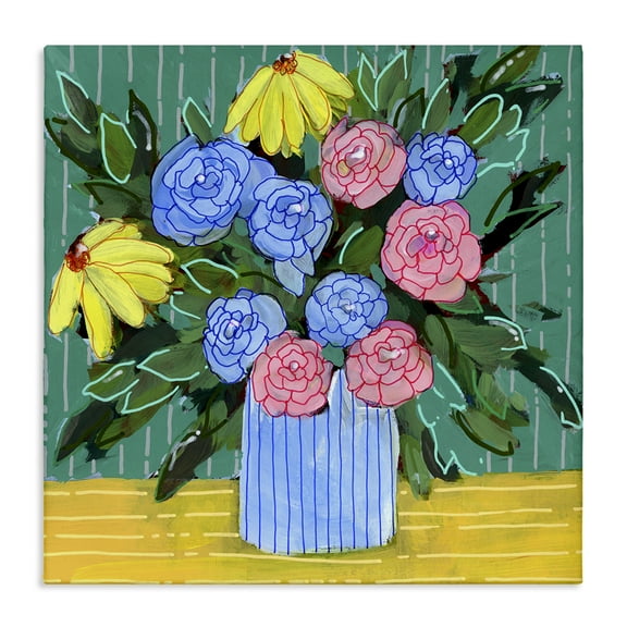 Stupell Industries Modern Style Blooms Plants & Flowers Painting Wrapped Canvas Art Print Wall Art, 17 x 17