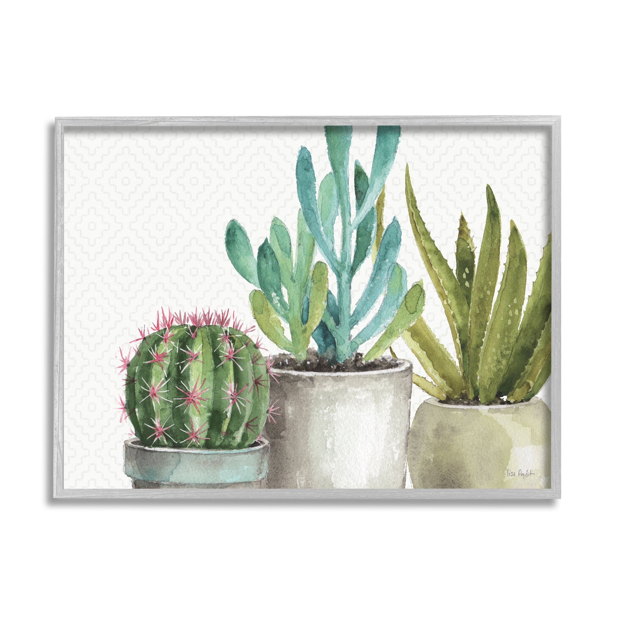 Stupell Industries Modern Succulents Pattern Green Grey Watercolor Painting Framed Art Print Wall Art, 30x24, By Lisa Audit