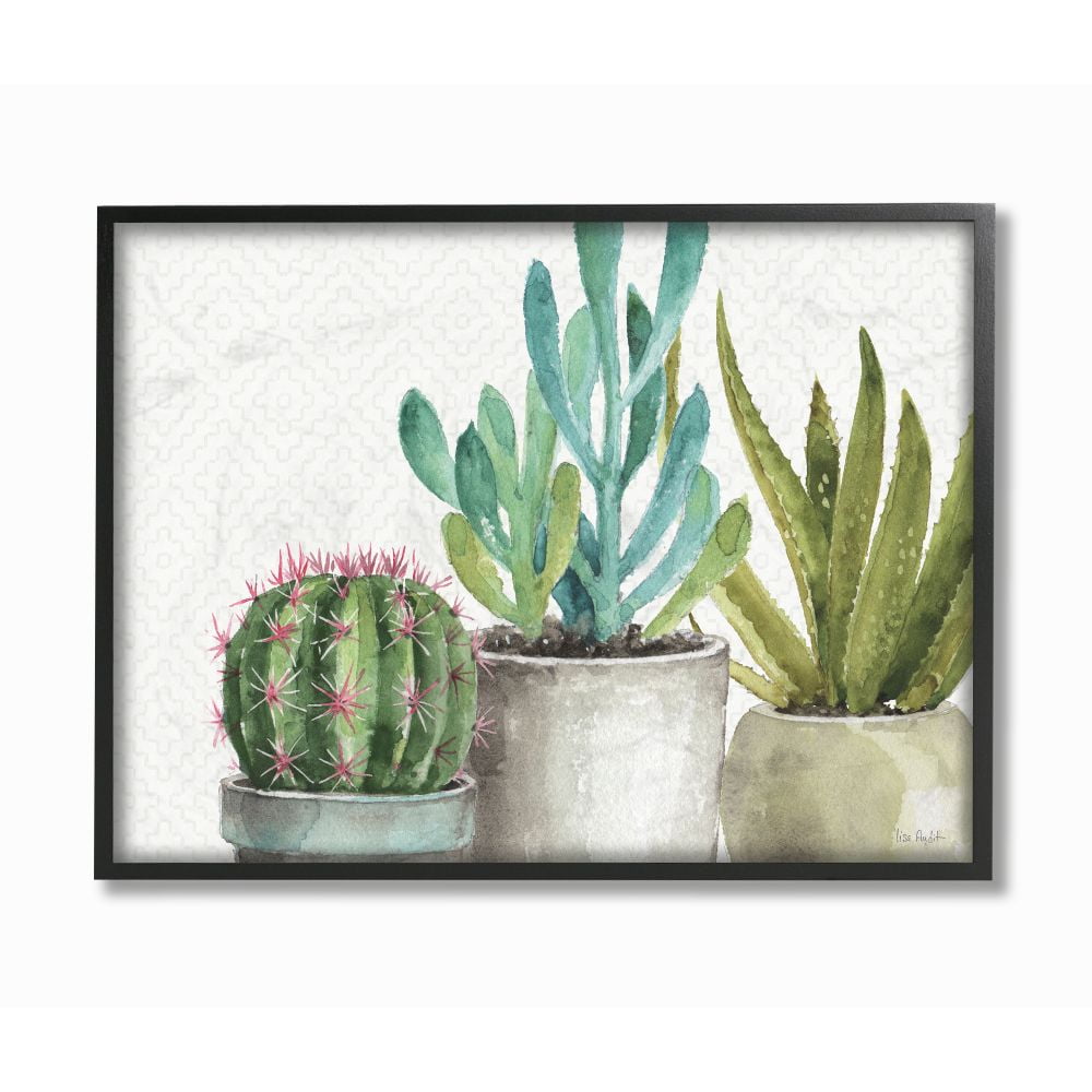 Modern Succulents Green and Gray Watercolor Framed Print