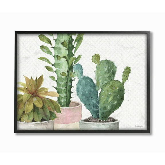 Stupell Industries Modern Succulents Pattern Green Watercolor Painting Framed Giclee Texturized Art by Lisa Audit