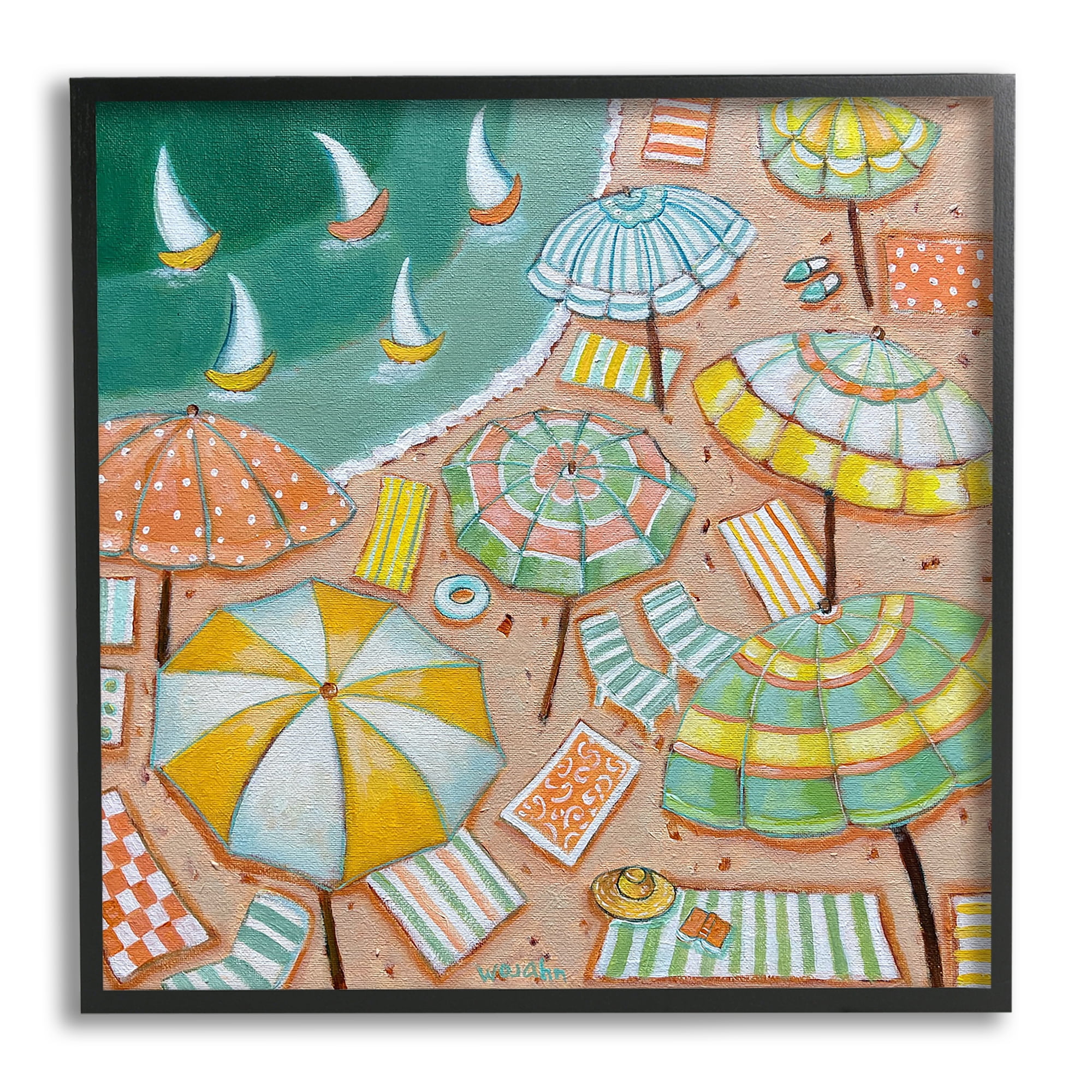 Stupell Industries Modern Summer Beach Landscape Painting Black Framed Art Print Wall Art, 17 x 17
