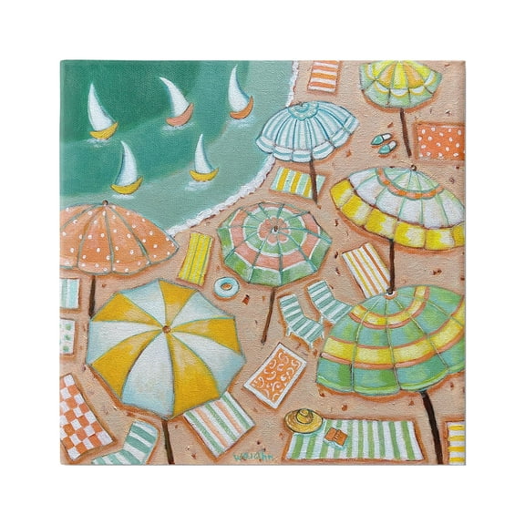 Stupell Industries Modern Summer Beach Landscape Painting Gallery Wrapped Canvas Art Print Wall Art, 17 x 17