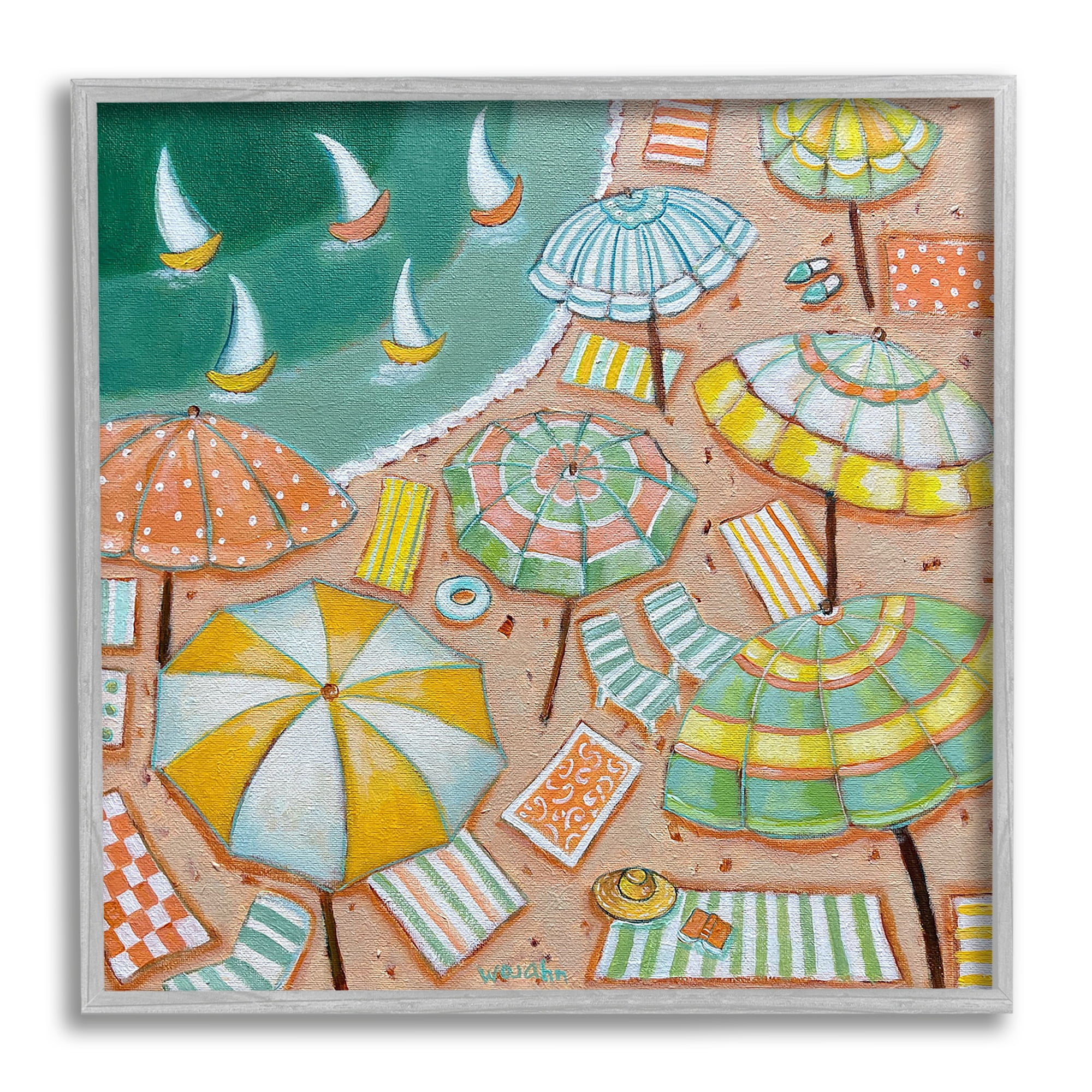 Stupell Industries Modern Summer Beach Landscape Painting Gray Framed Art Print Wall Art, 24 x 24
