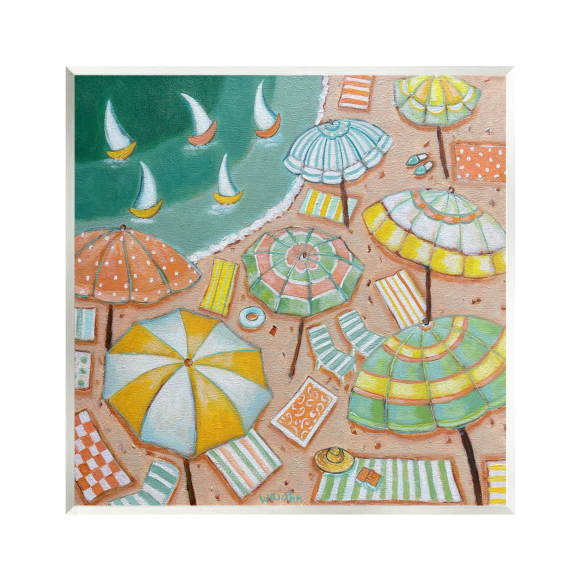 Stupell Industries Modern Summer Beach Landscape Painting Unframed Art Print Wall Art, 12 x 12