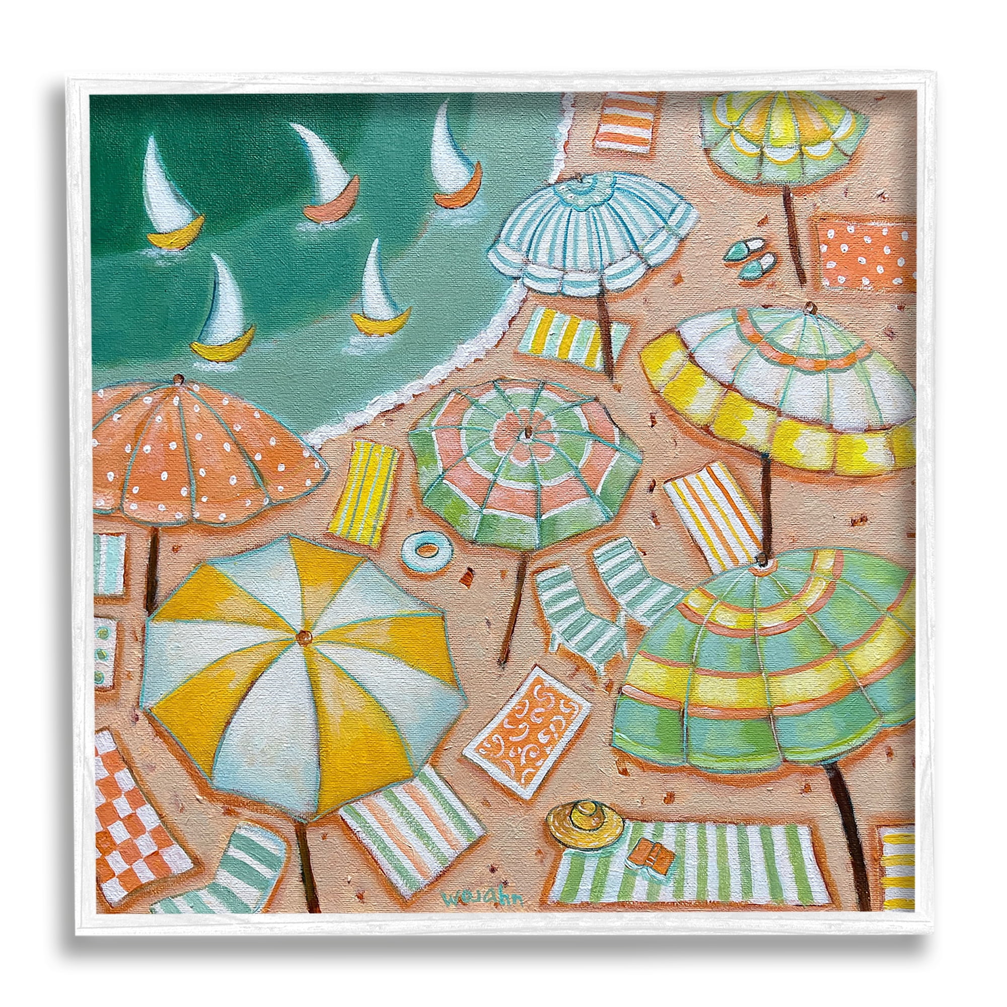 Stupell Industries Modern Summer Beach Landscape Painting White Framed Art Print Wall Art, 12 x 12
