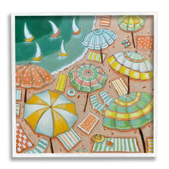 Stupell Industries Modern Summer Beach Landscape Painting White Framed Art Print Wall Art, 24 x 24