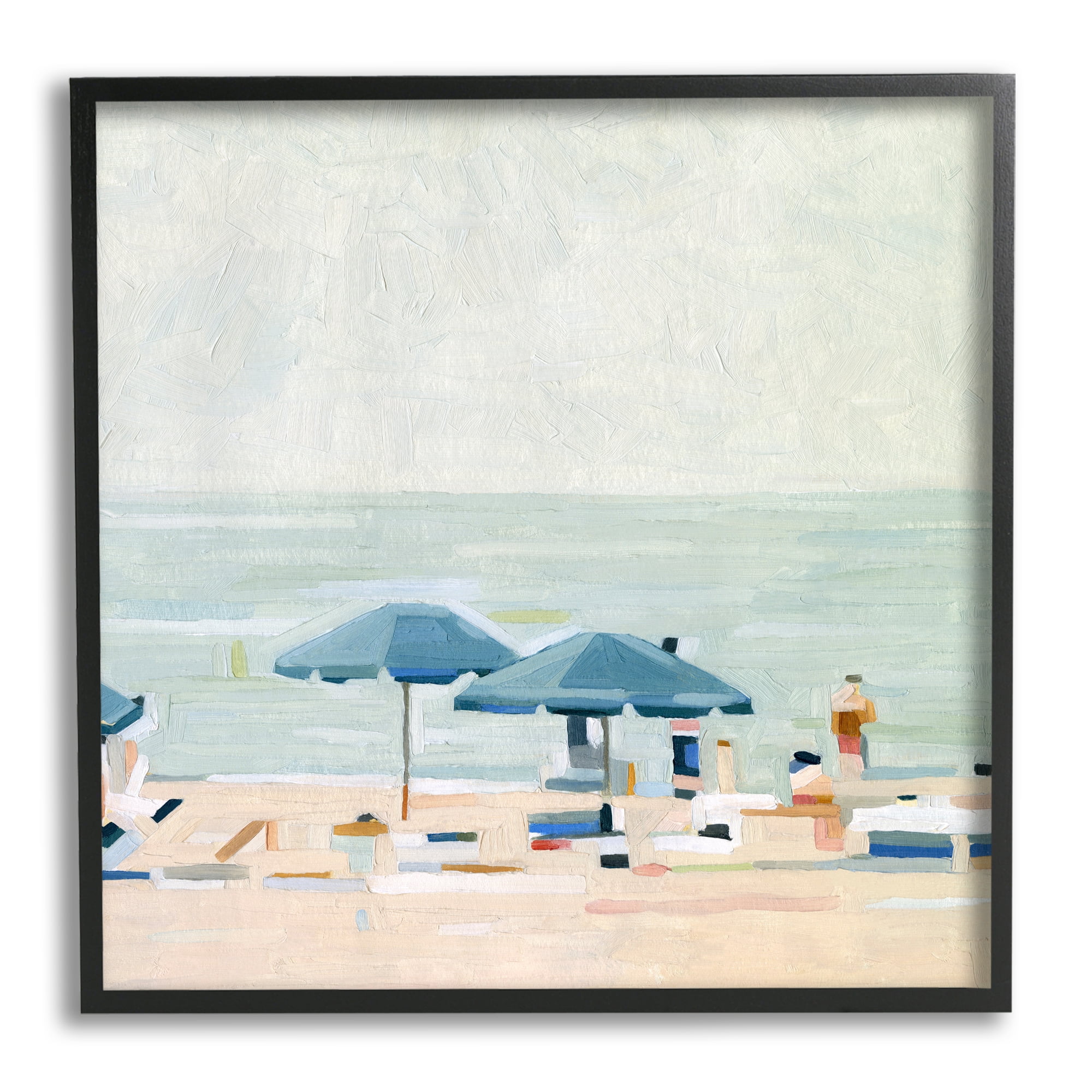 Stupell Industries Modern Summer Coast Beach Day Coastal Painting Black Framed Art Print Wall Art