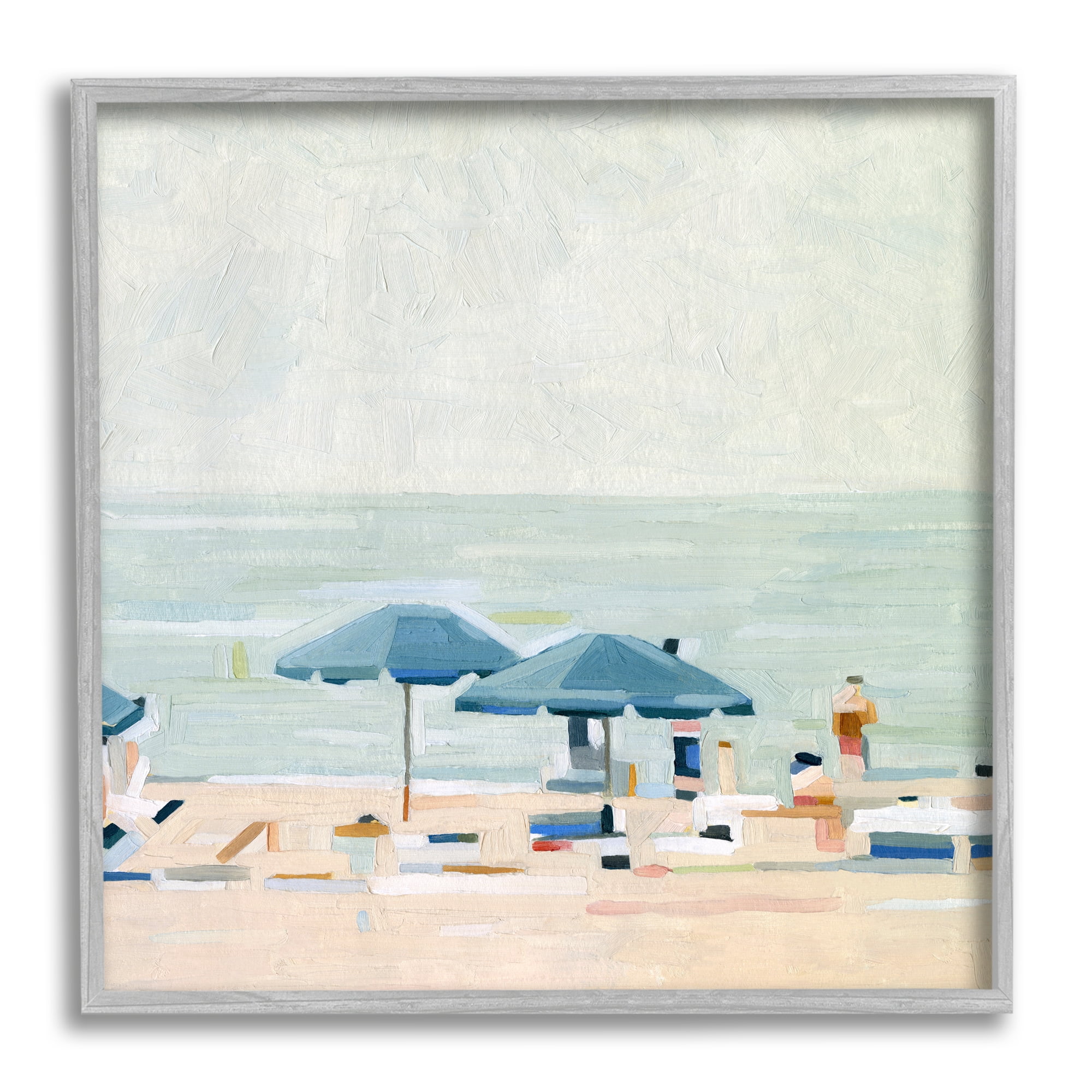 Stupell Industries Modern Summer Coast Beach Day Coastal Painting Gray Framed Art Print Wall Art
