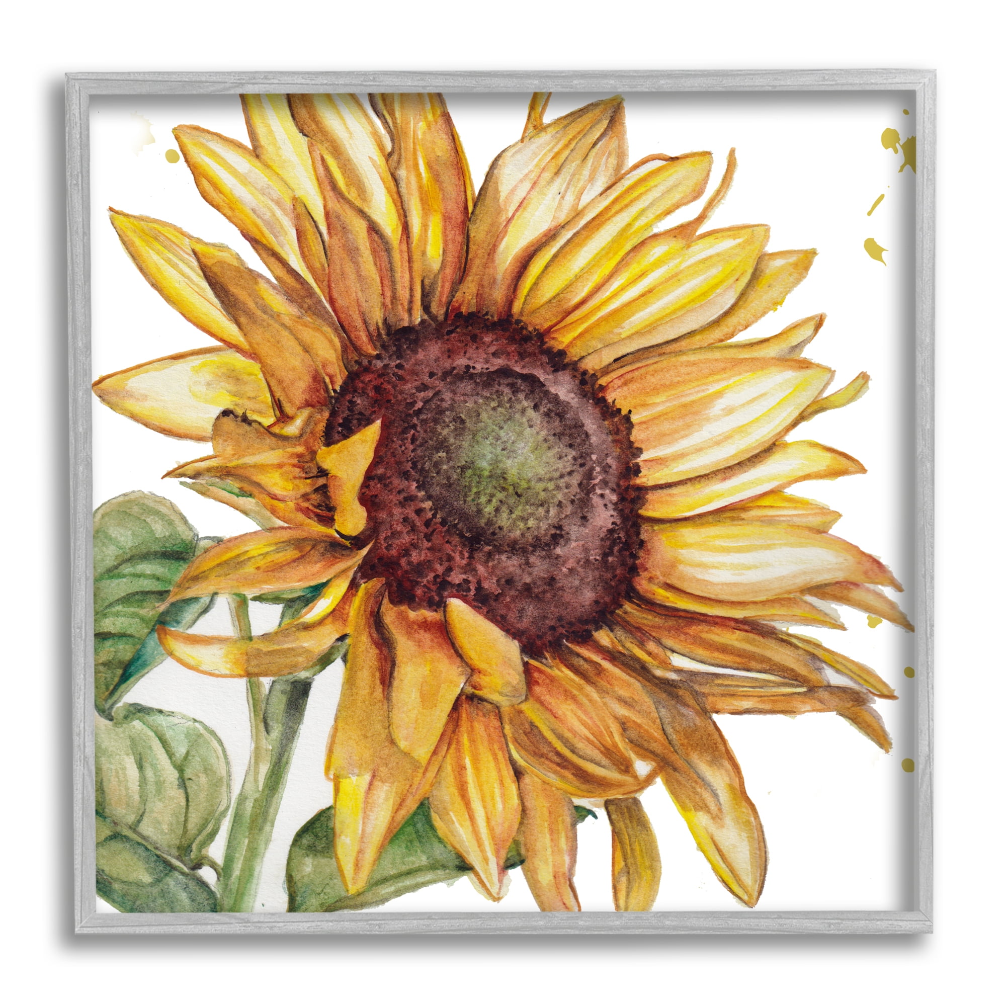 Stupell Industries Modern Sunflower Close Up Botanical & Floral Painting Gray Framed Art Print Wall Art, 17 x 17
