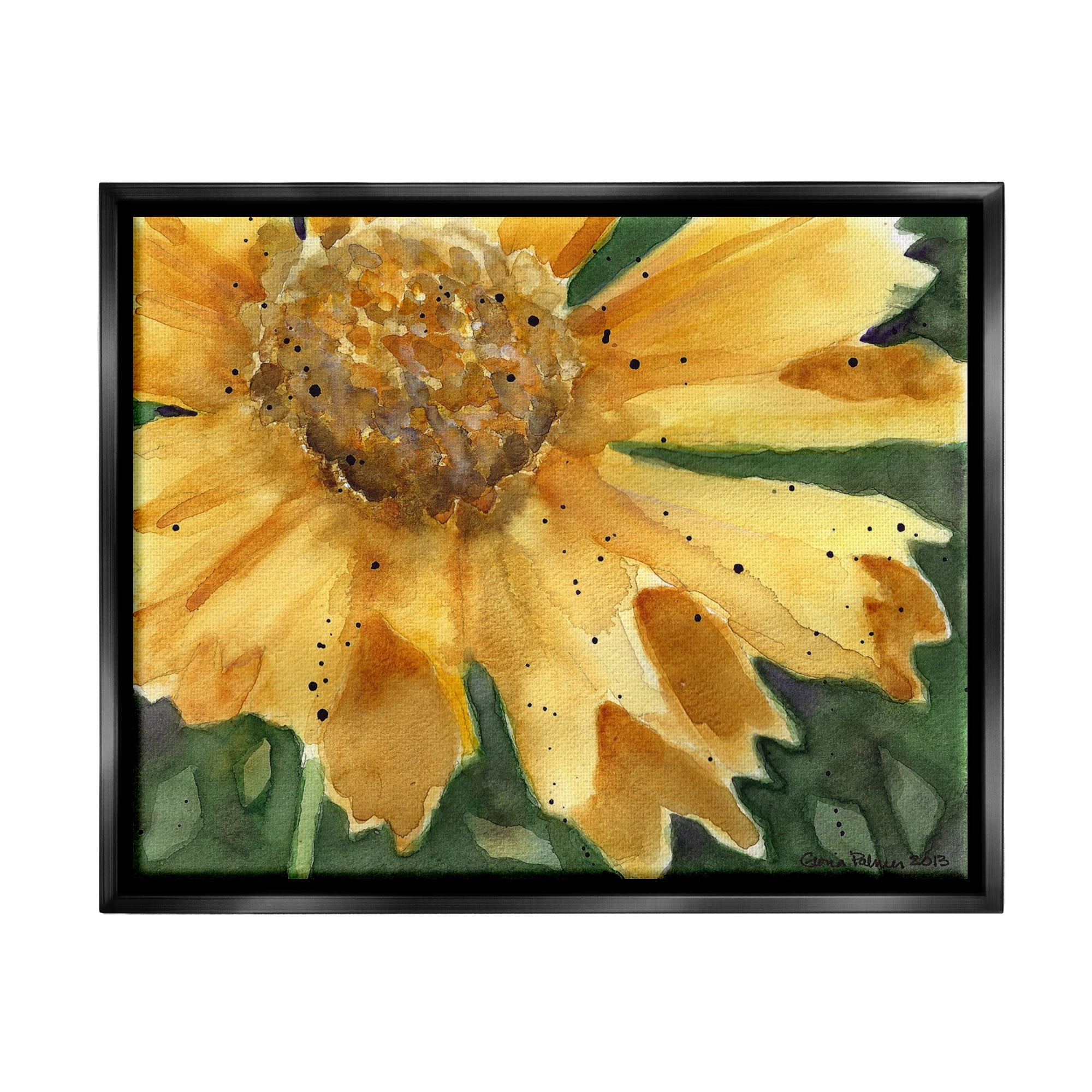 Stupell Industries Modern Sunflower Watercolor Botanical & Floral Painting Black Floater Framed Art Print Wall Art, 31 x 25