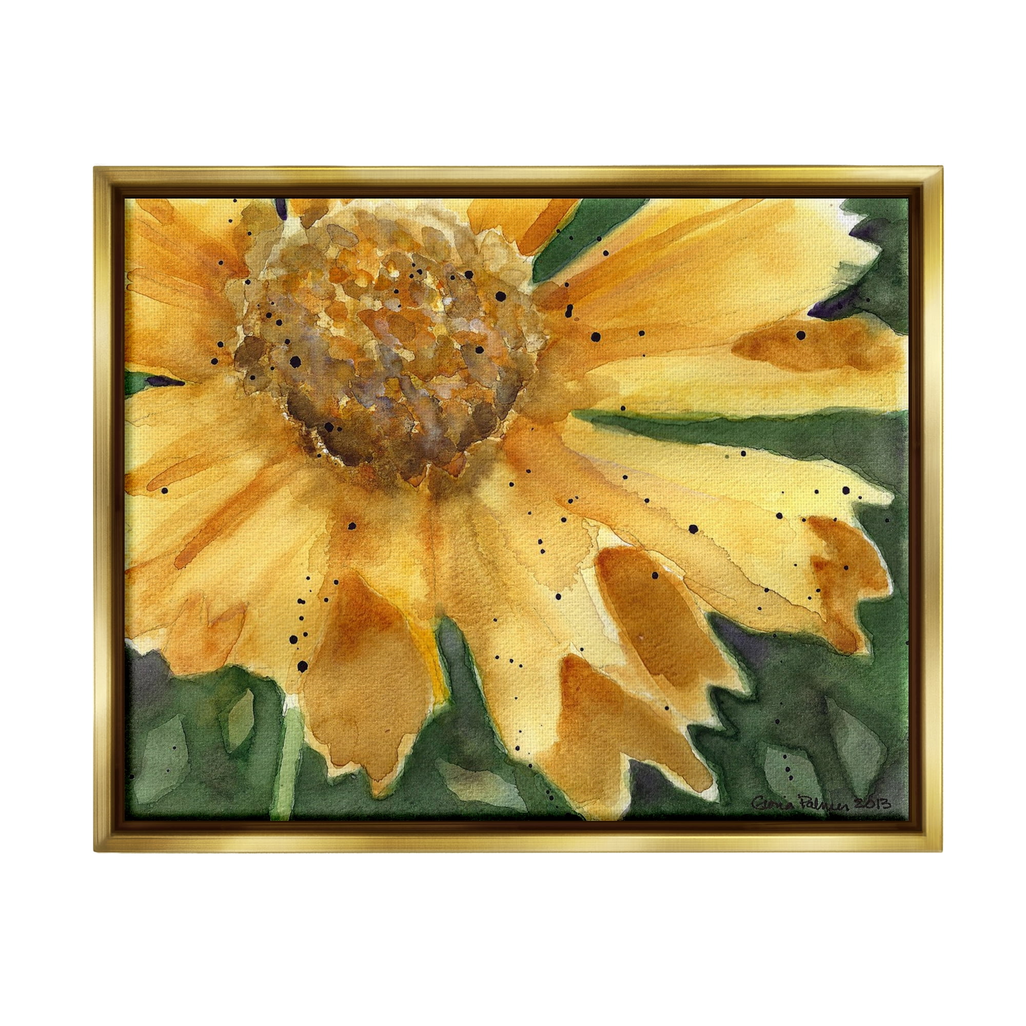 Stupell Industries Modern Sunflower Watercolor Botanical & Floral Painting Gold Floater Framed Art Print Wall Art, 31 x 25