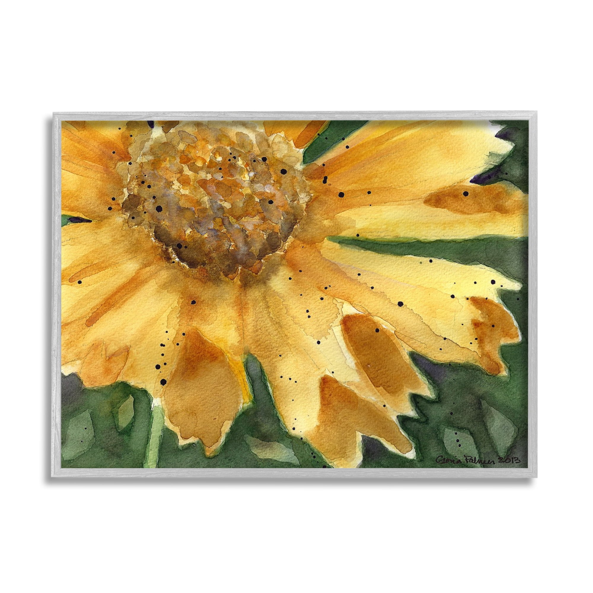 Stupell Industries Modern Sunflower Watercolor Botanical & Floral Painting Gray Framed Art Print Wall Art, 14 x 11