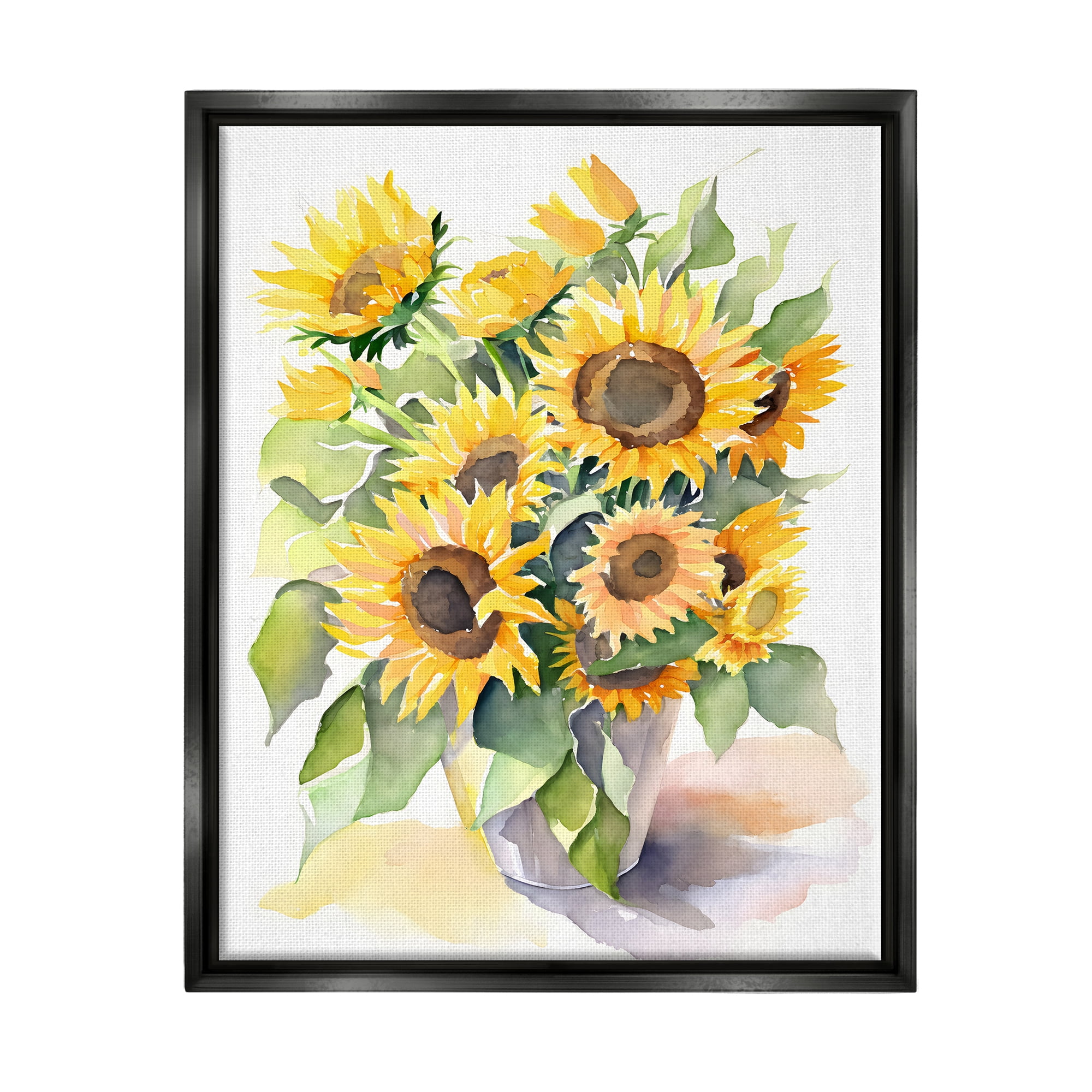 Stupell Industries Modern Sunflowers on White Botanical & Floral Painting Black Floater Framed Canvas Art Print Wall Art, 17 x 21