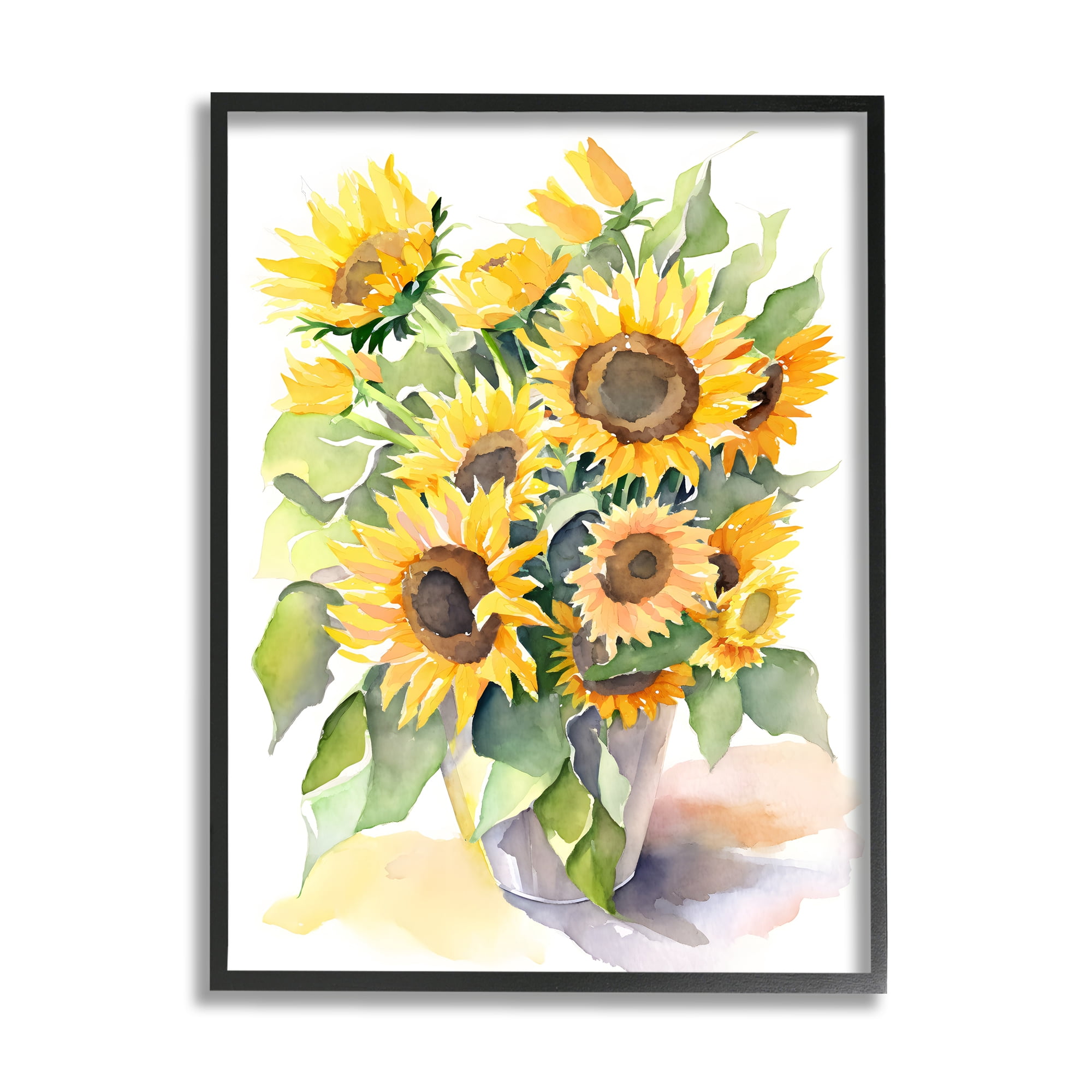 Stupell Industries Modern Sunflowers on White Botanical & Floral Painting Black Framed Art Print Wall Art, 11 x 14