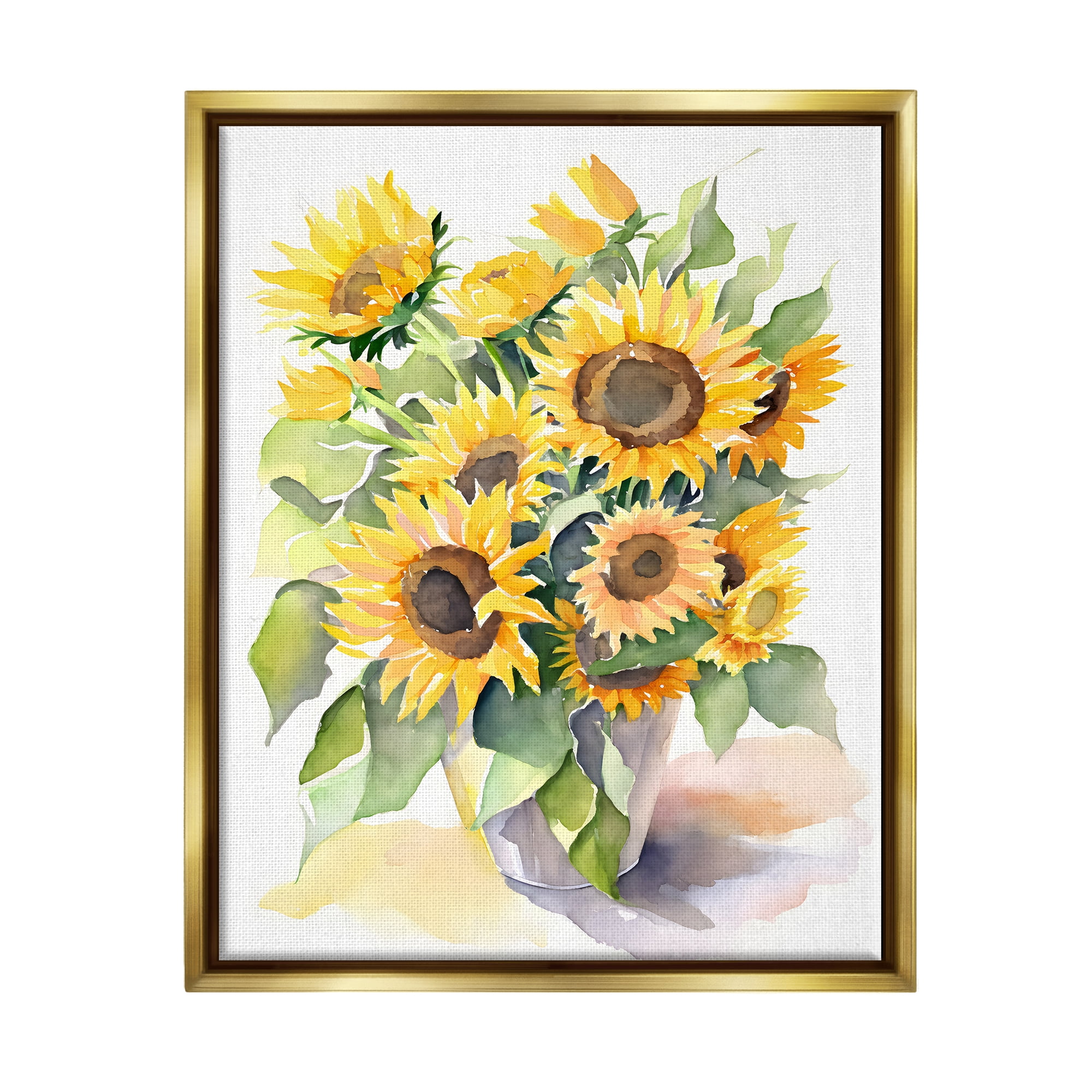 Stupell Industries Modern Sunflowers on White Botanical & Floral Painting Gold Floater Framed Canvas Art Print Wall Art, 25 x 31