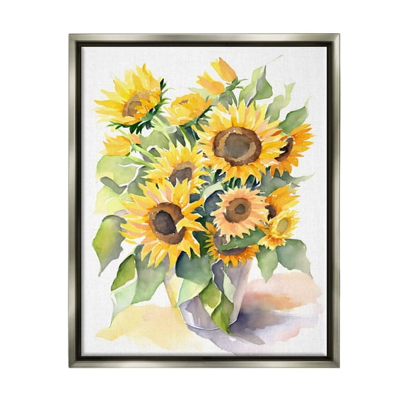 Stupell Industries Modern Sunflowers on White Botanical & Floral Painting Gray Floater Framed Canvas Art Print Wall Art, 25 x 31