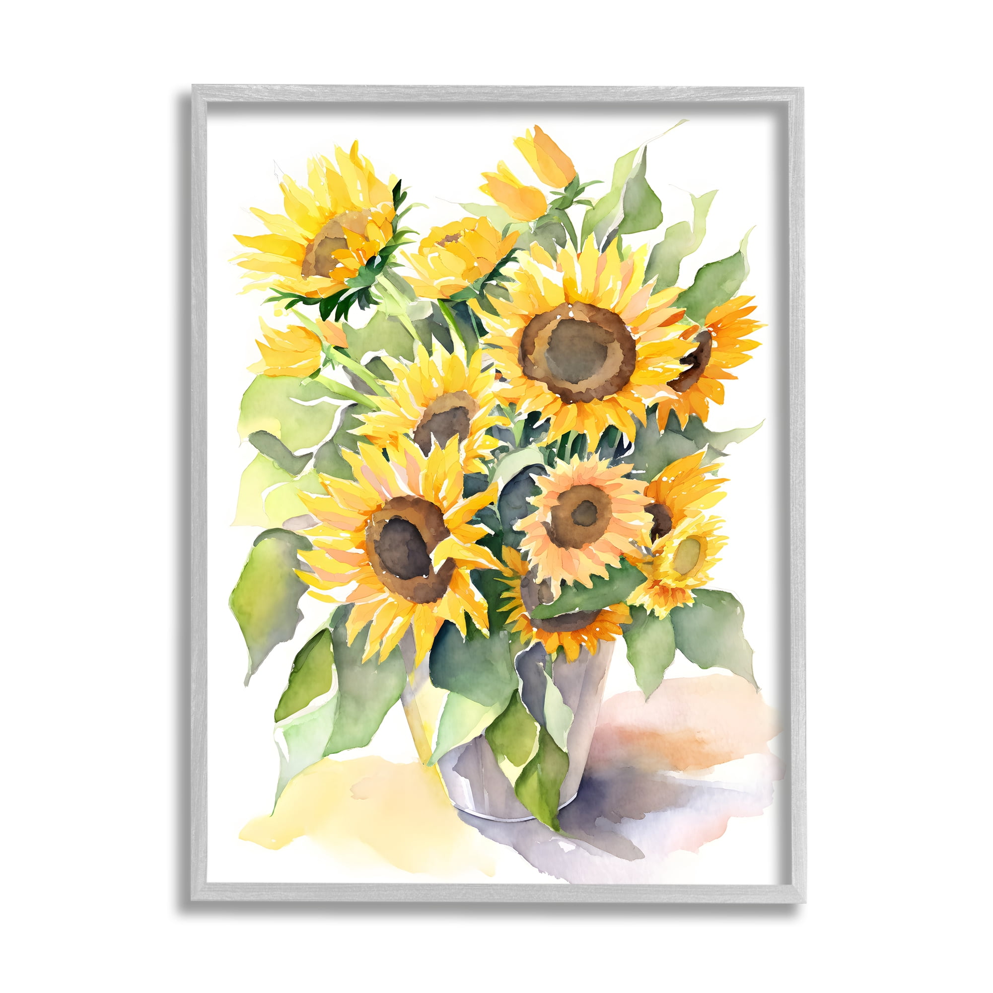 Stupell Industries Modern Sunflowers on White Botanical & Floral Painting Gray Framed Art Print Wall Art, 16 x 20
