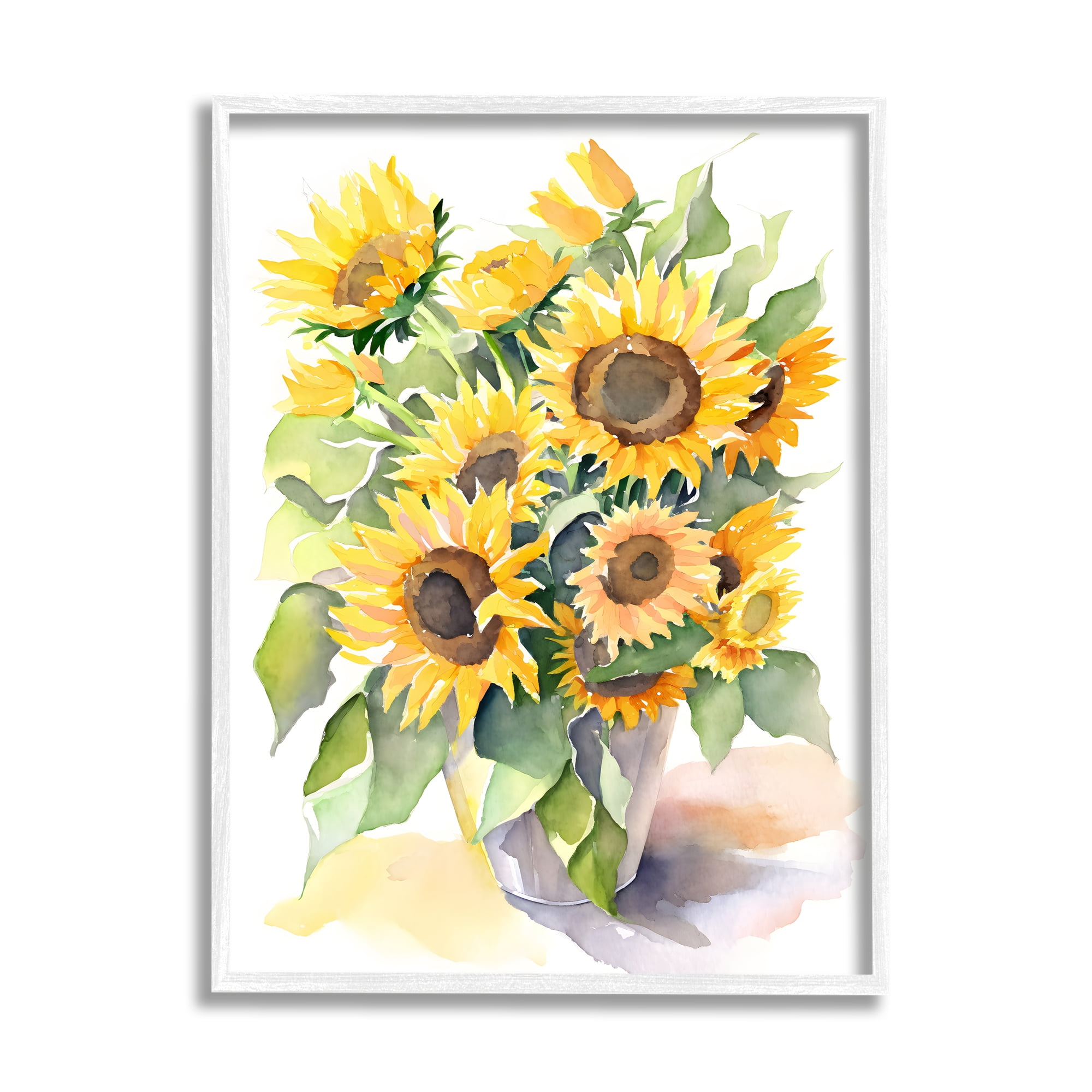 Stupell Industries Modern Sunflowers on White Botanical & Floral Painting White Framed Art Print Wall Art, 24 x 30