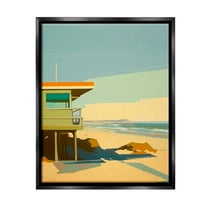 Stupell Industries Modern Sunlit Beach Hut Landscape Painting Black Floater Framed Canvas Art Print Wall Art, 17 x 21