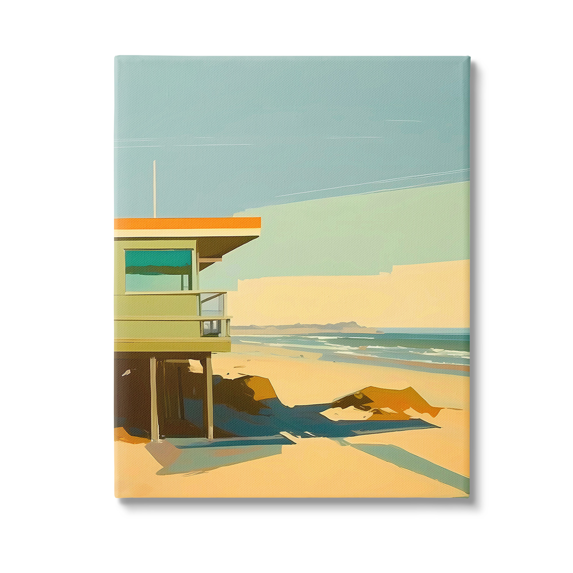 Stupell Industries Modern Sunlit Beach Hut Landscape Painting Gallery Wrapped Canvas Art Print Wall Art, 16 x 20