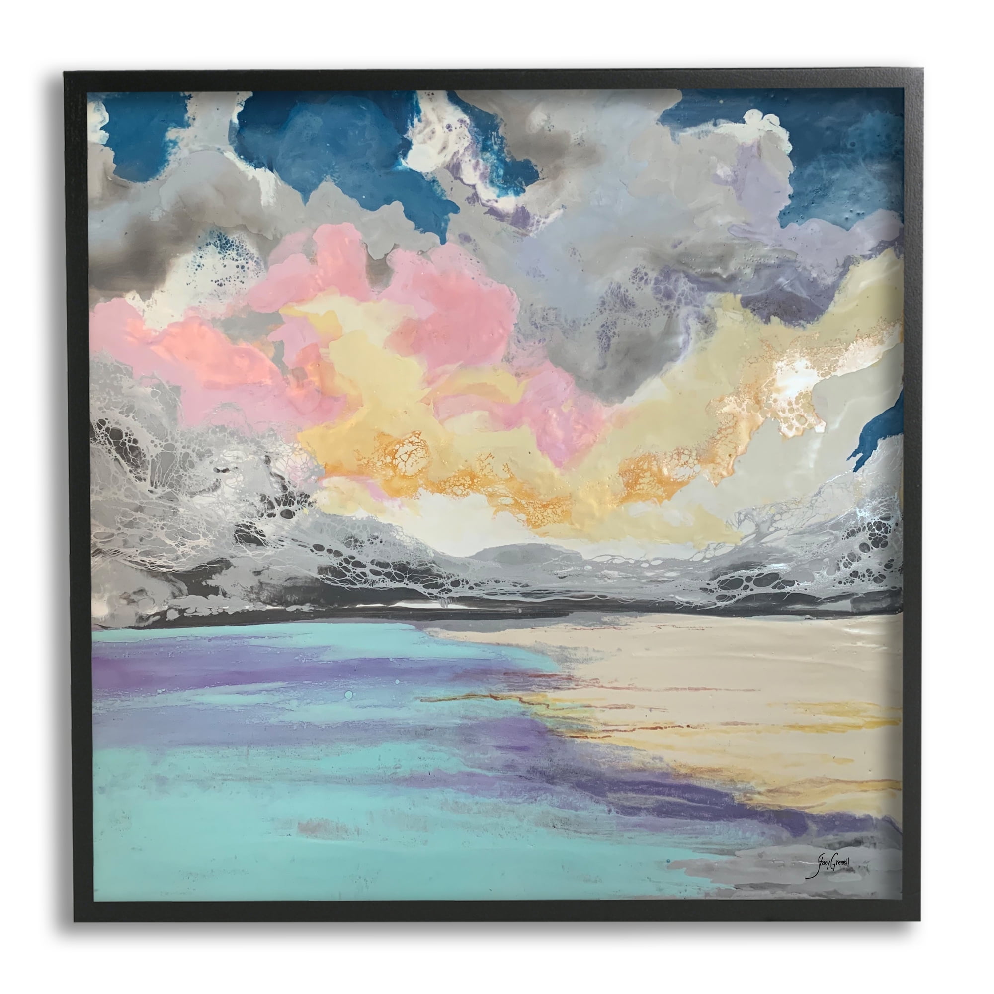 Stupell Industries Modern Sunrise Clouds Panoramic Ocean Surface View Painting Black Framed Art Print Wall Art, Design by Stacy Gresell