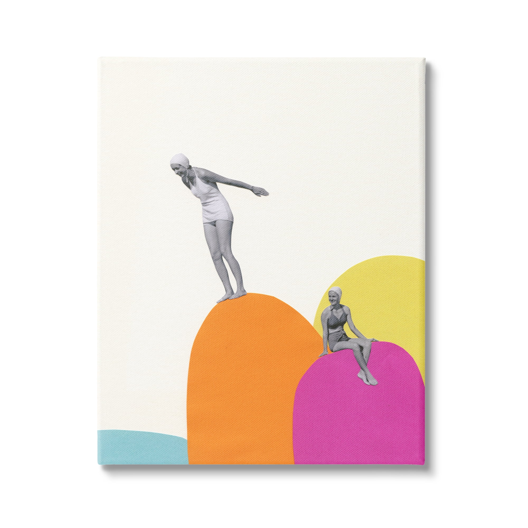 Modern Swimmers Diving Glacier Scenery Collage Abstract Graphic Art Gallery-Wrapped Canvas Print Wall Art