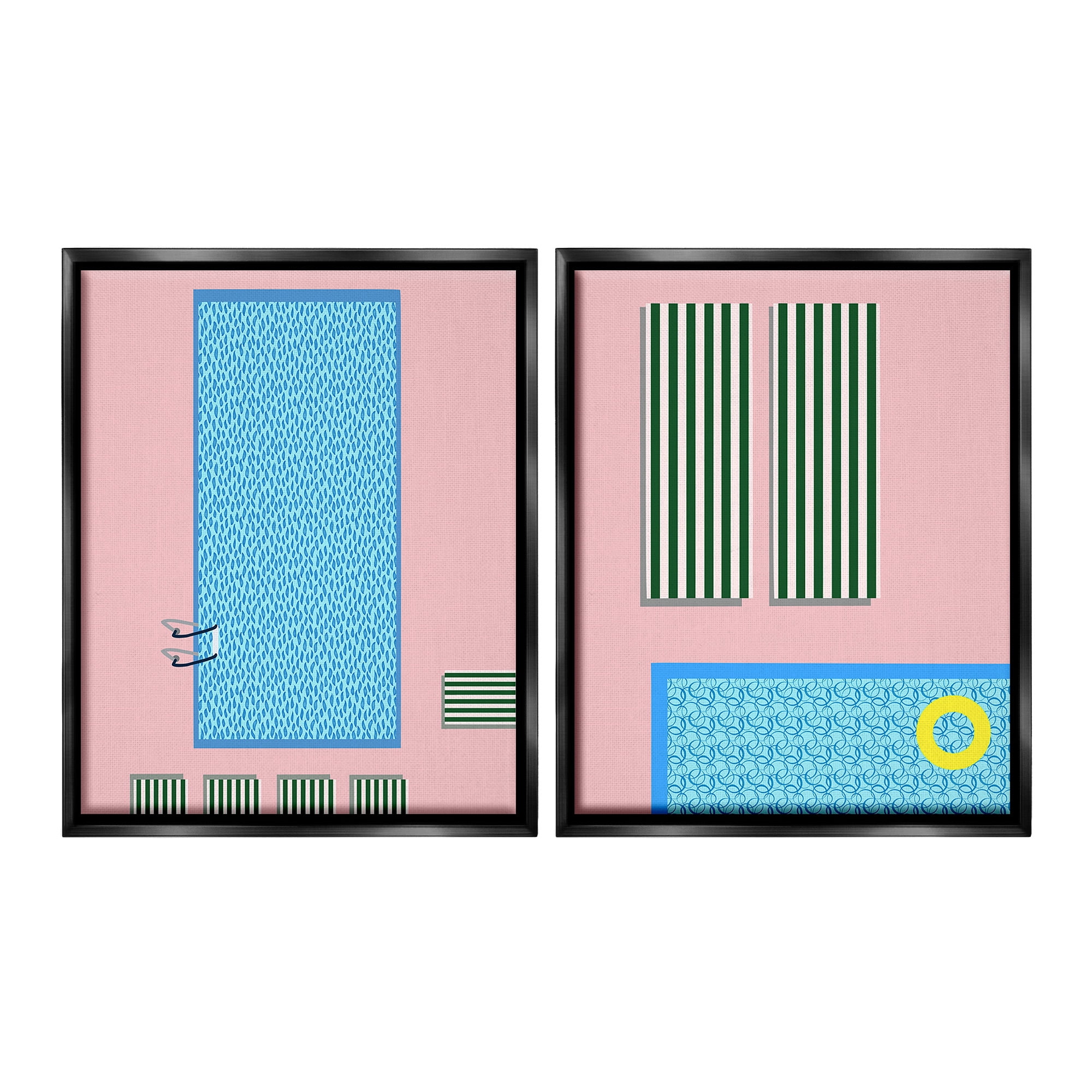 Stupell Industries Modern Swimming Pool Nature Painting Black Floater Framed Canvas Art Print Wall Art, 17 x 21, Set of 2
