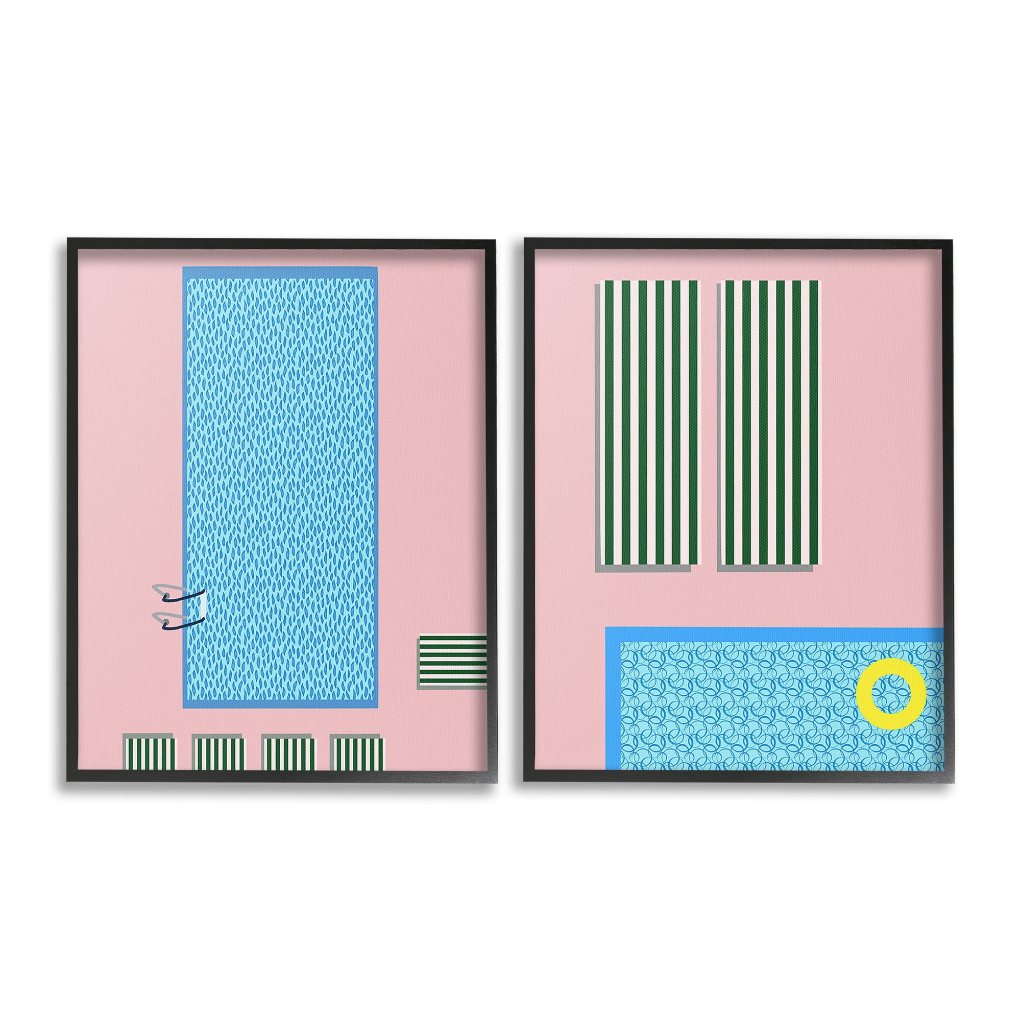 Stupell Industries Modern Swimming Pool Nature Painting Black Framed Art Print Wall Art, 16 x 20, Set of 2
