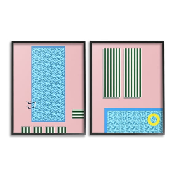 Stupell Industries Modern Swimming Pool Nature Painting Black Framed Art Print Wall Art, 16 x 20, Set of 2