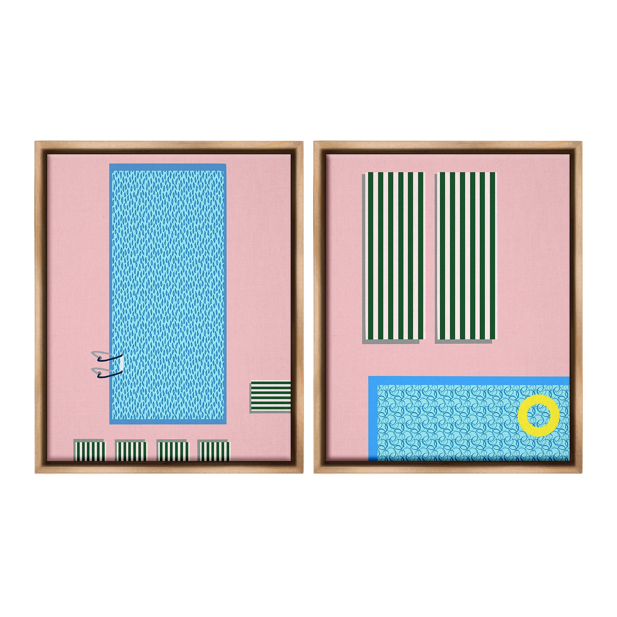 Stupell Industries Modern Swimming Pool Nature Painting Brown Floater Framed Canvas Art Print Wall Art, 25 x 31, Set of 2