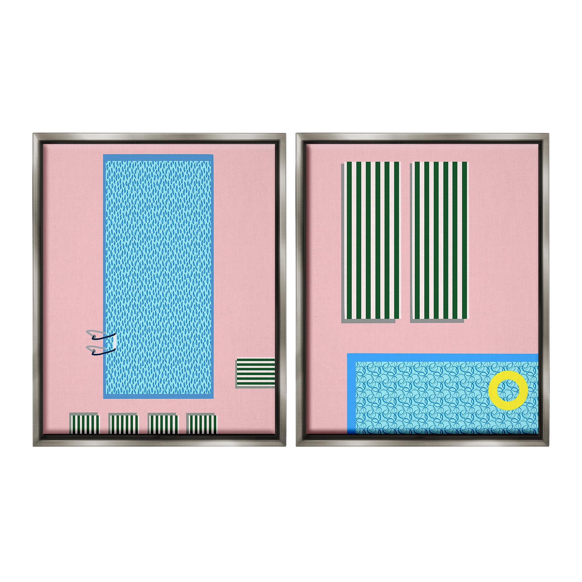 Stupell Industries Modern Swimming Pool Nature Painting Gray Floater Framed Canvas Art Print Wall Art, 17 x 21, Set of 2