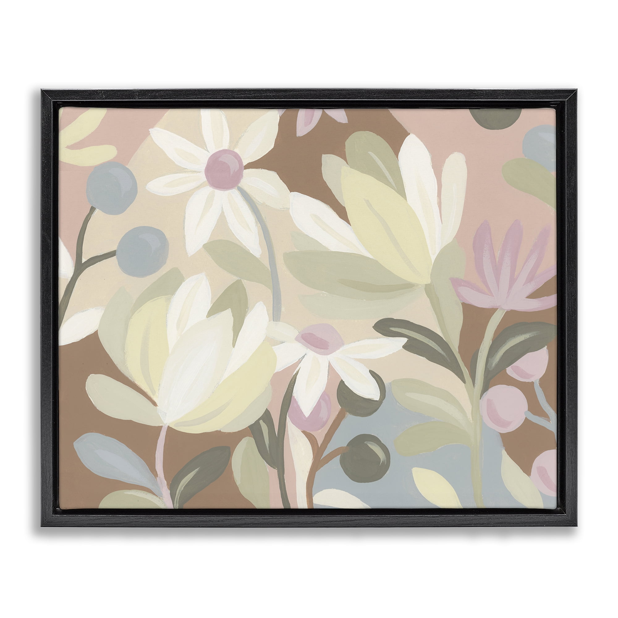 Stupell Industries Modern Tangled Blooms Plants & Flowers Painting Black Floater Framed Canvas Art Print Wall Art, 21 x 17